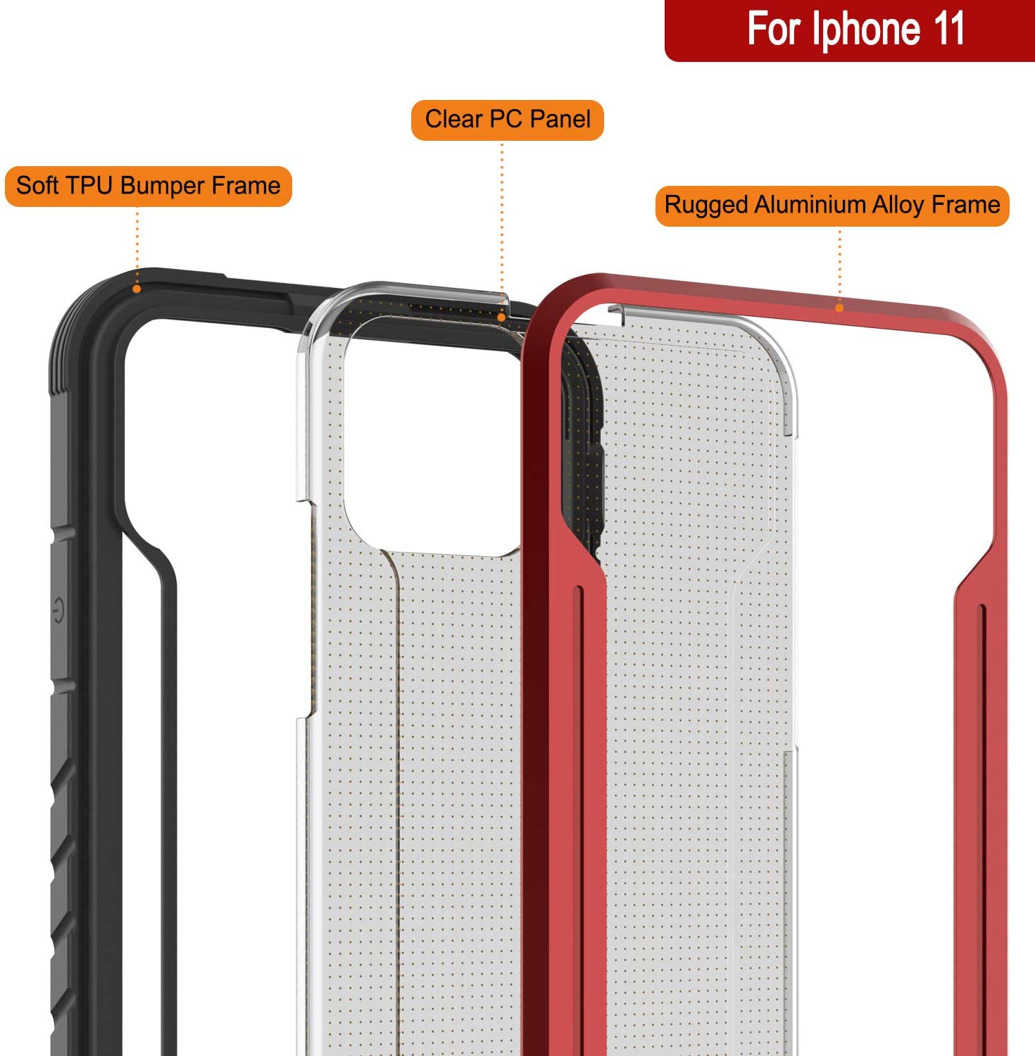 Capa protetora Punkcase iPhone 12 Ravenger Grau Militar de Grau Militar com Camada Múltipla [Vermelho]