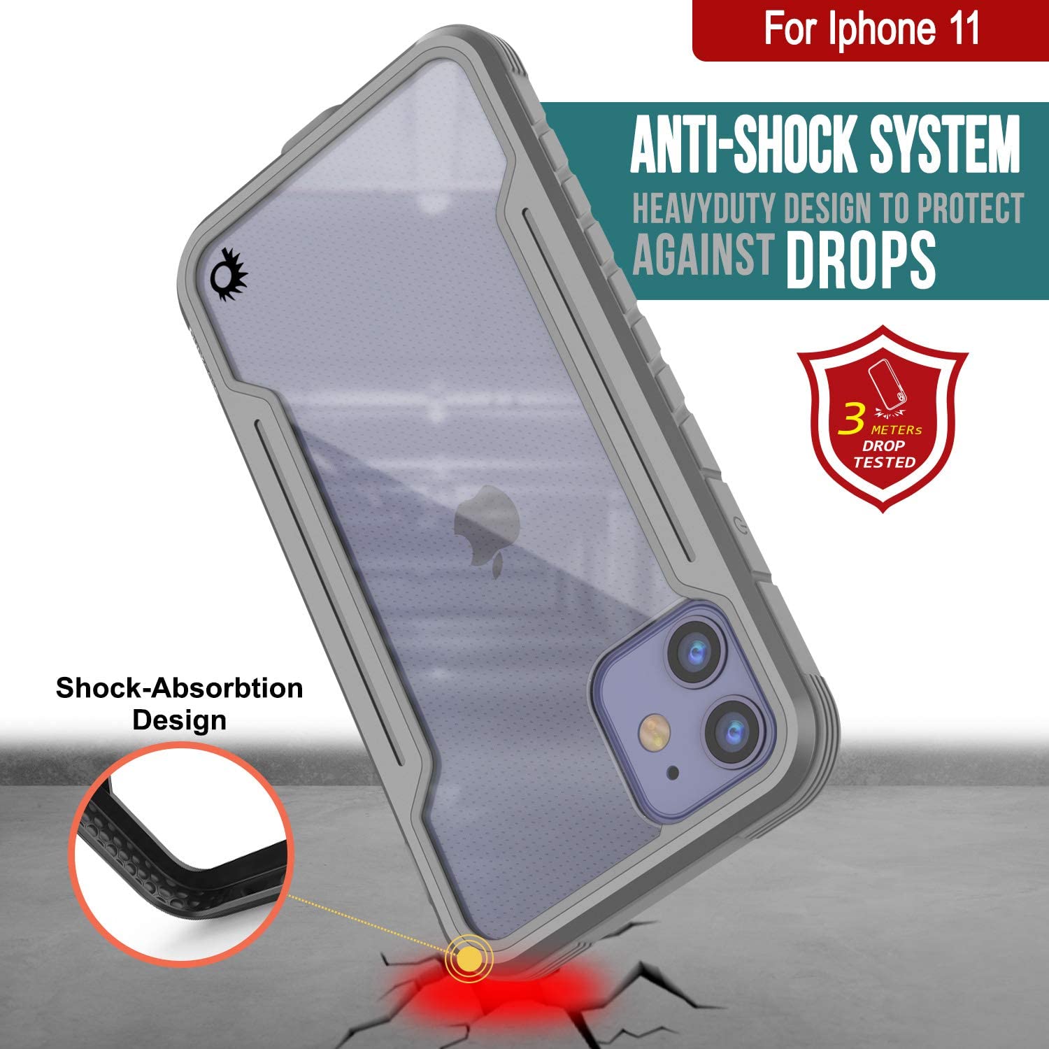 Capa protetora Punkcase iPhone 12 ravenger Grau de grau militar de múltiplas camadas