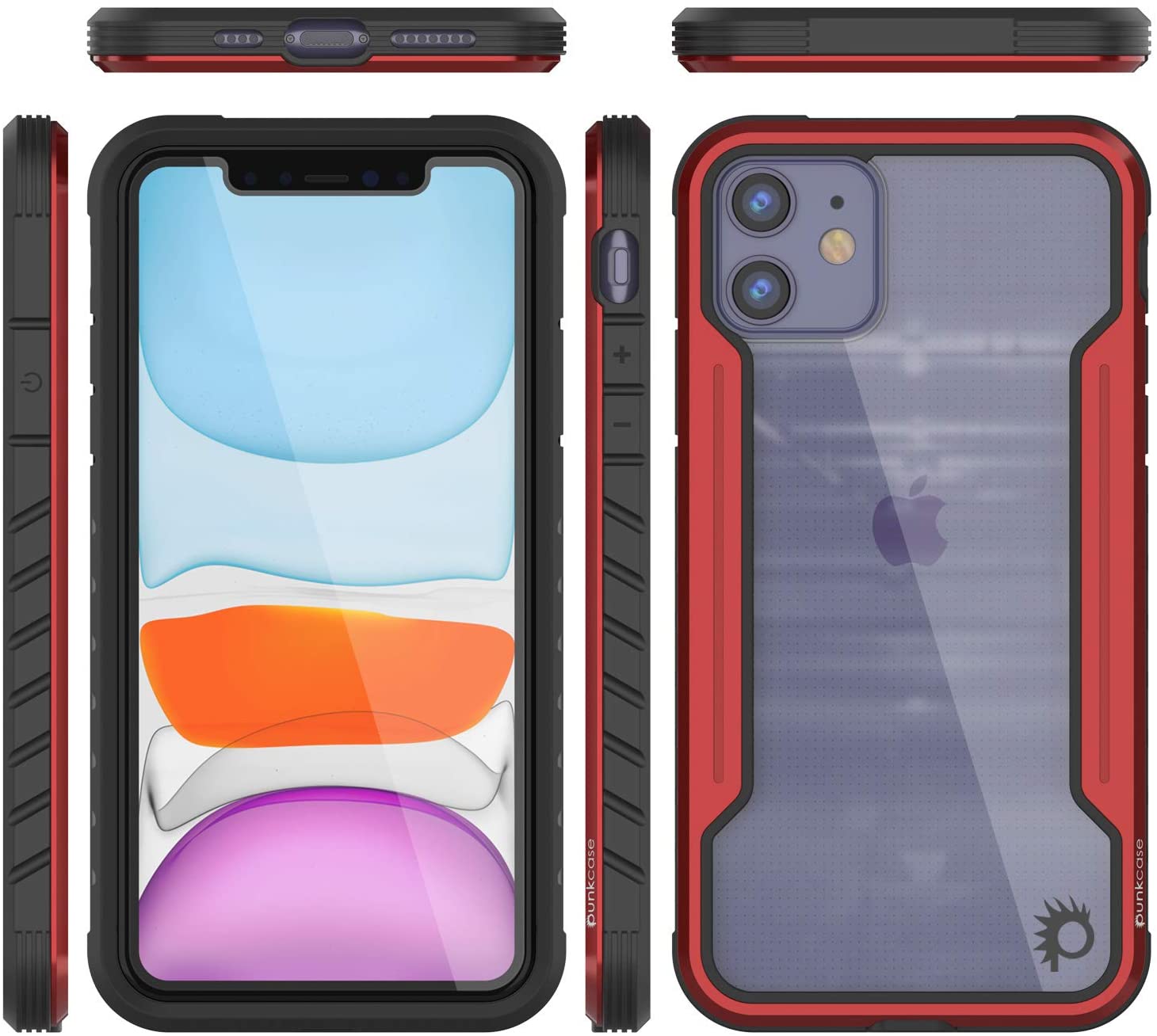 Capa protetora Punkcase iPhone 12 Ravenger Grau Militar de Grau Militar com Camada Múltipla [Vermelho]