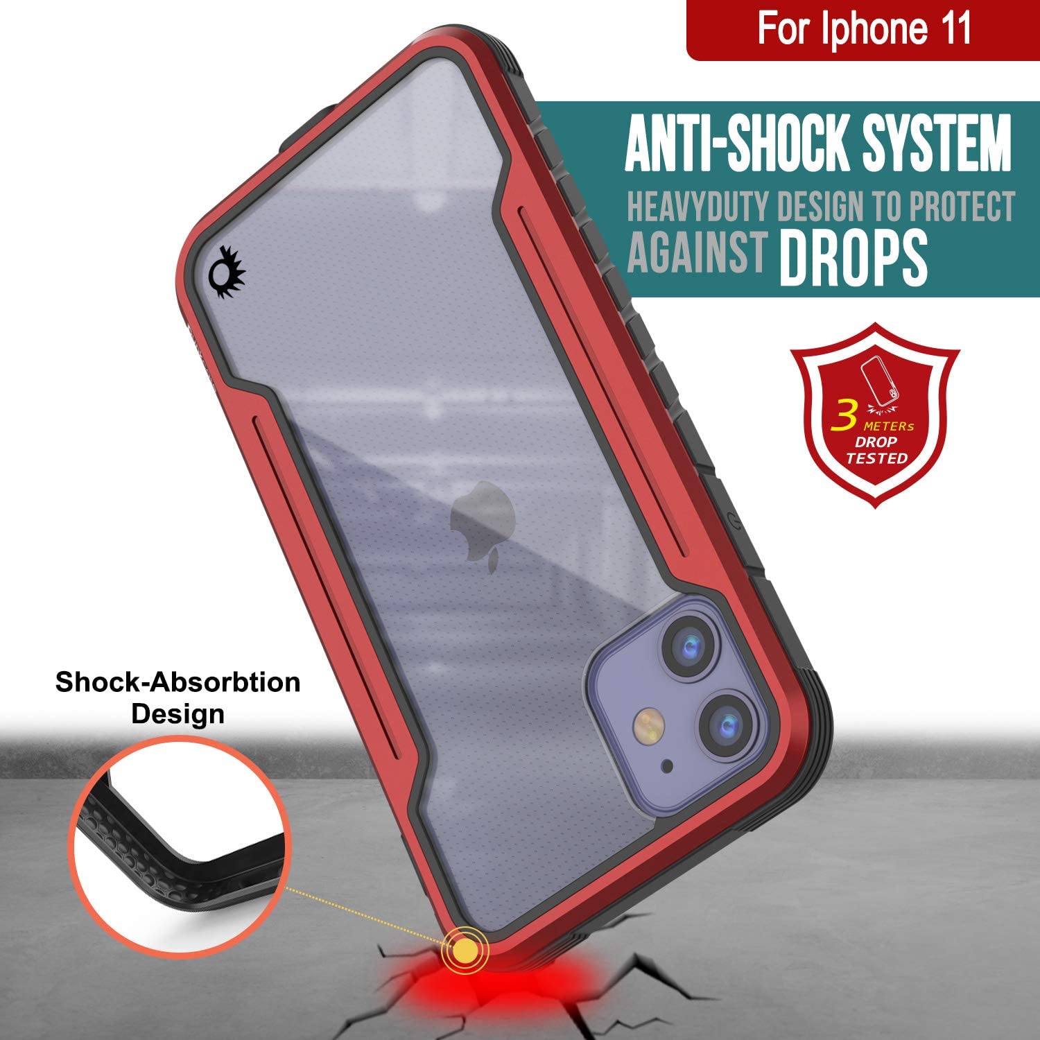 Capa protetora Punkcase iPhone 12 Ravenger Grau Militar de Grau Militar com Camada Múltipla [Vermelho]