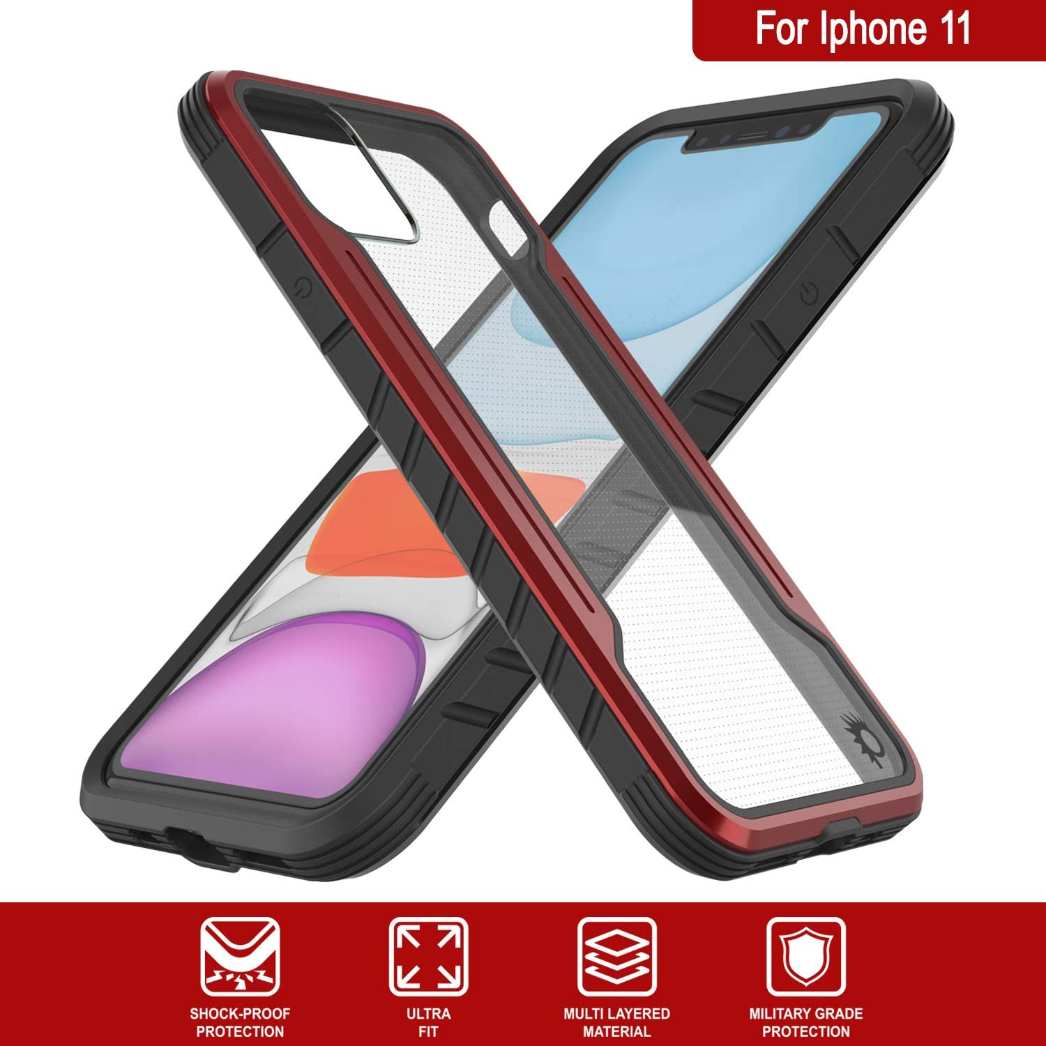 Capa protetora militar multicolorida Punkcase iPhone 11 Ravenger [Vermelho]