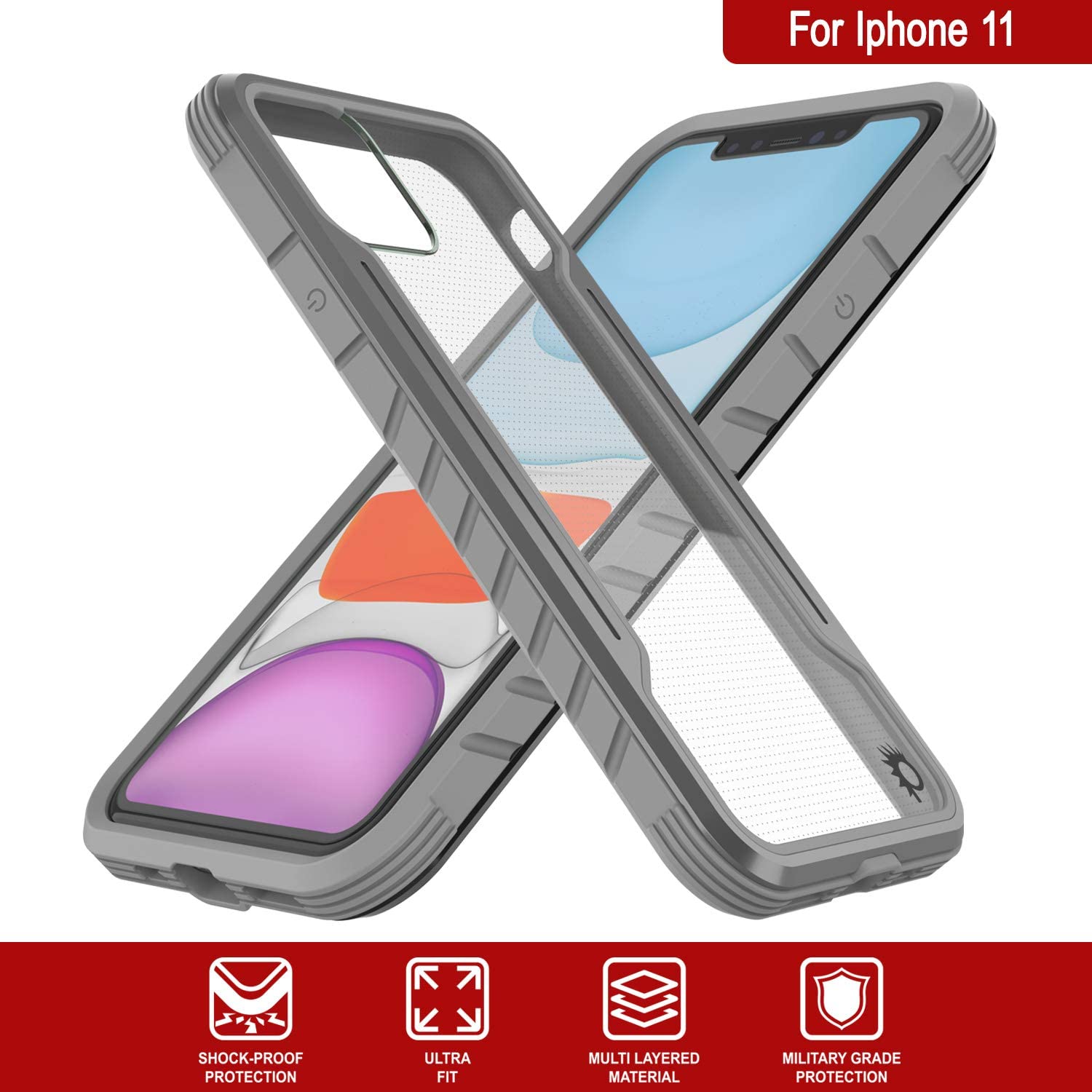 Capa protetora Punkcase iPhone 12 ravenger Grau de grau militar de múltiplas camadas