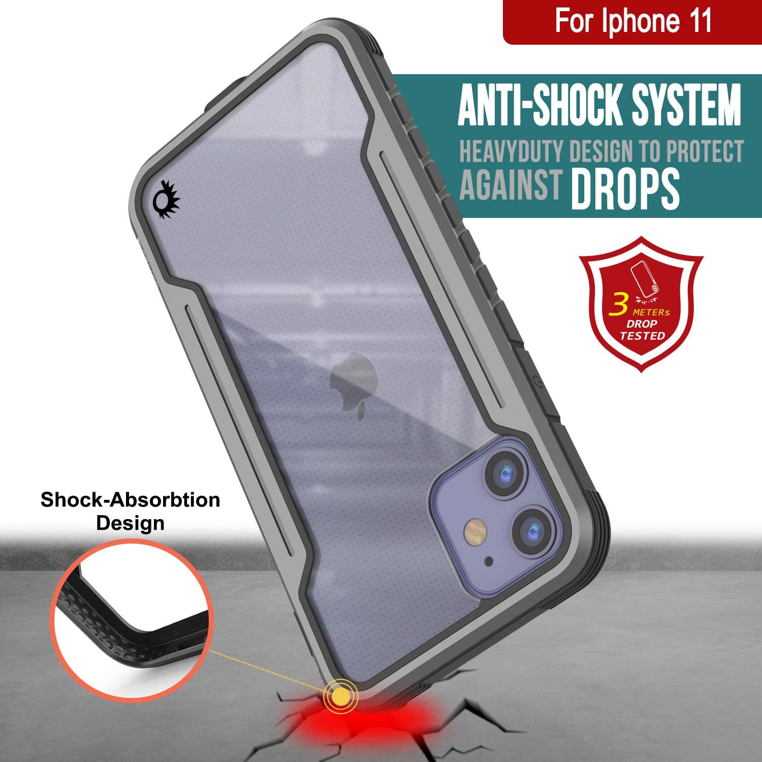 Capa protetora para iPhone 12 Punkcase Ravenger de Grau-Preto com Camada Múltipla de Proteção de Grau Militar