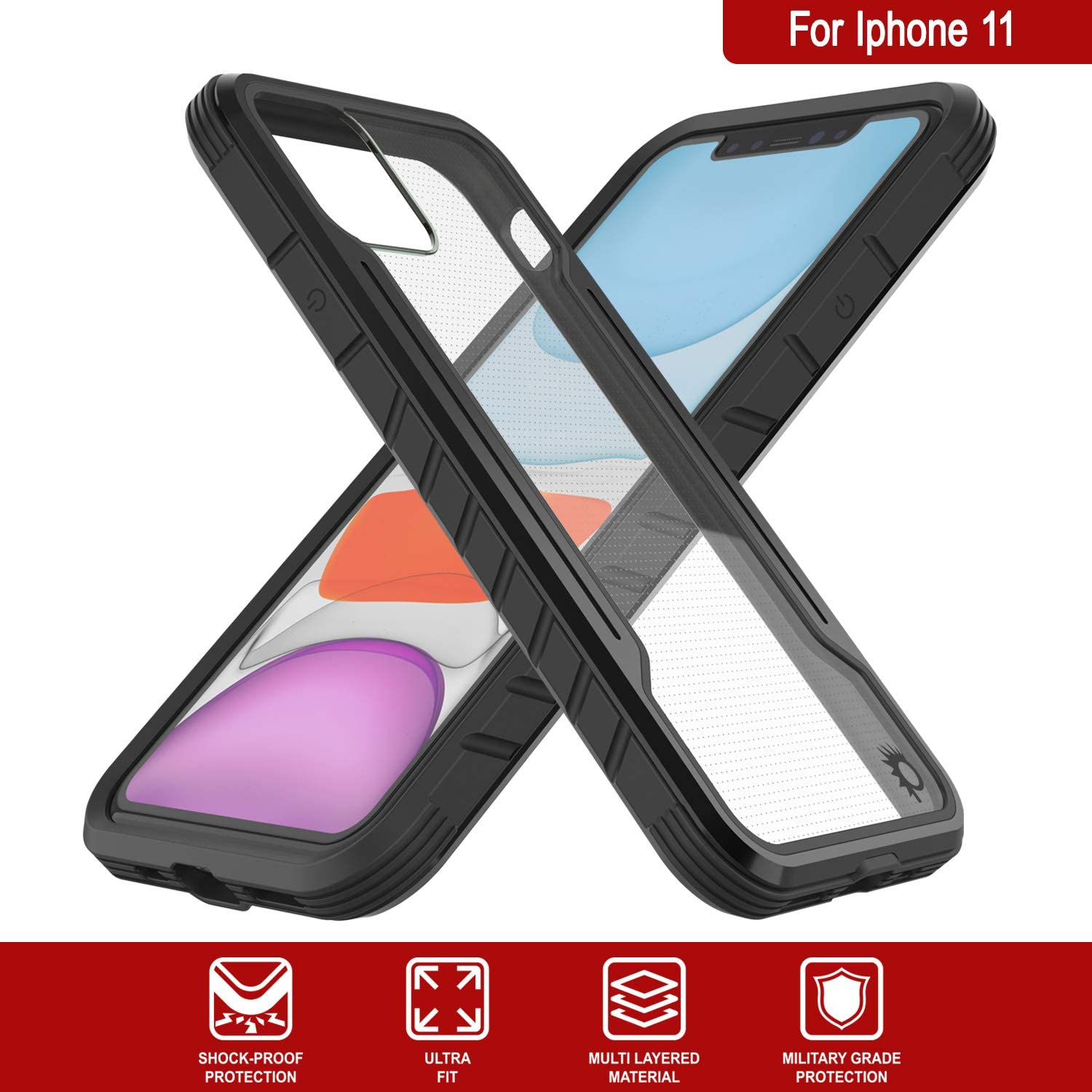 Capa protetora militar de camada múltipla Punkcase iPhone 12 Ravenger [Preto]