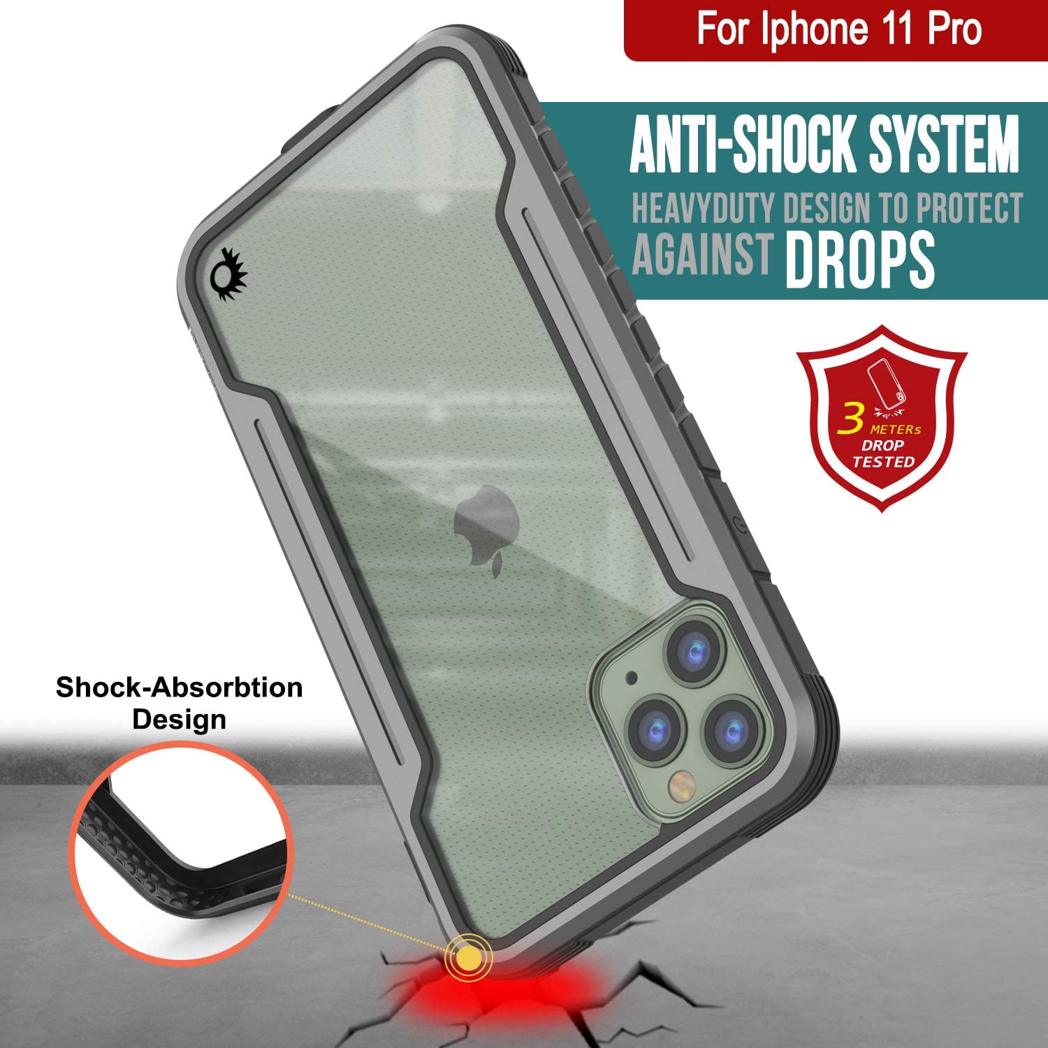 Capa Punkcase iPhone 11 Pro Ravenger Protetora de Grau Militar Multicamada [Cinza-Preto]