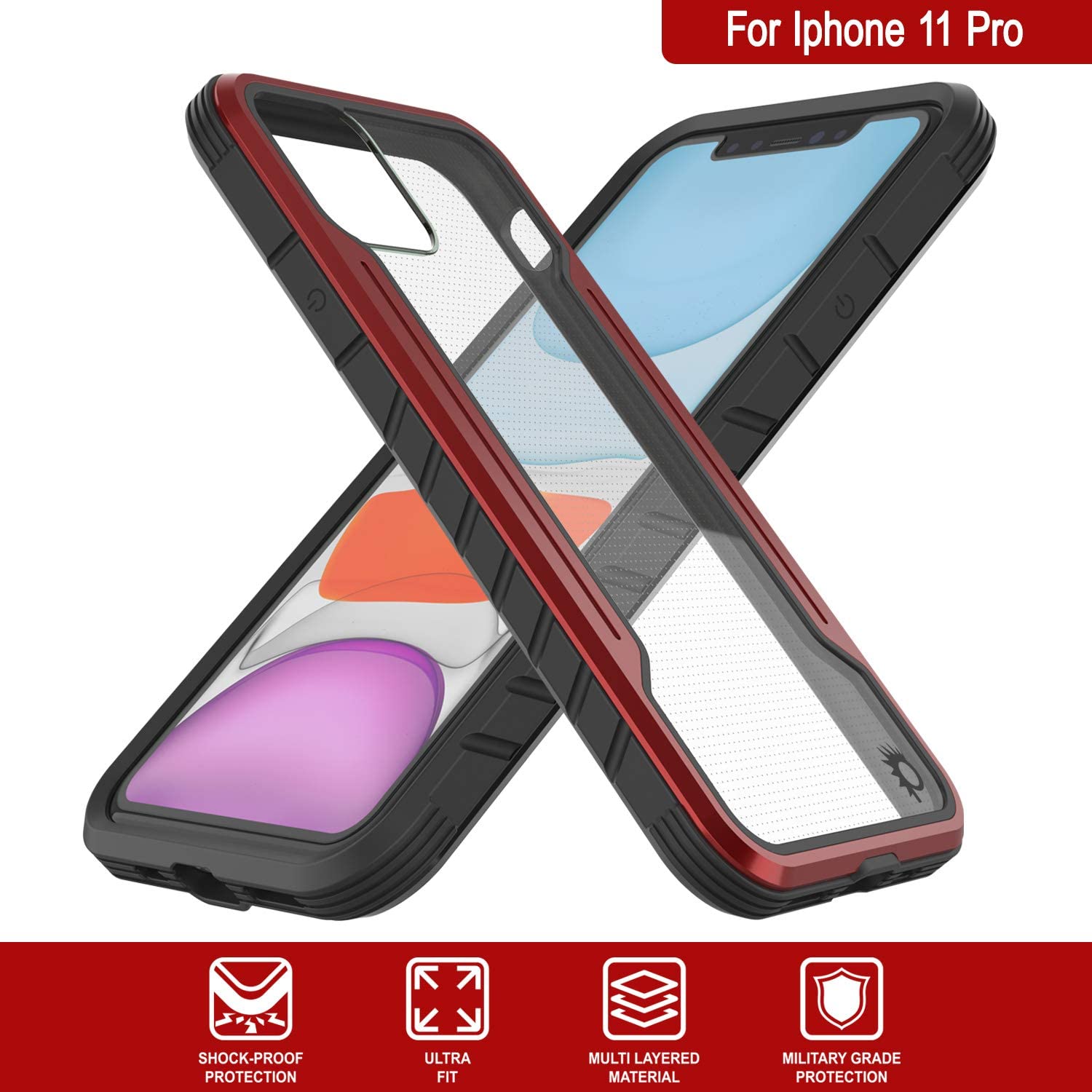 Capa Punkcase iPhone 12 Pro Ravenger Protetora Militar de Grau Multicamadas [Vermelho]