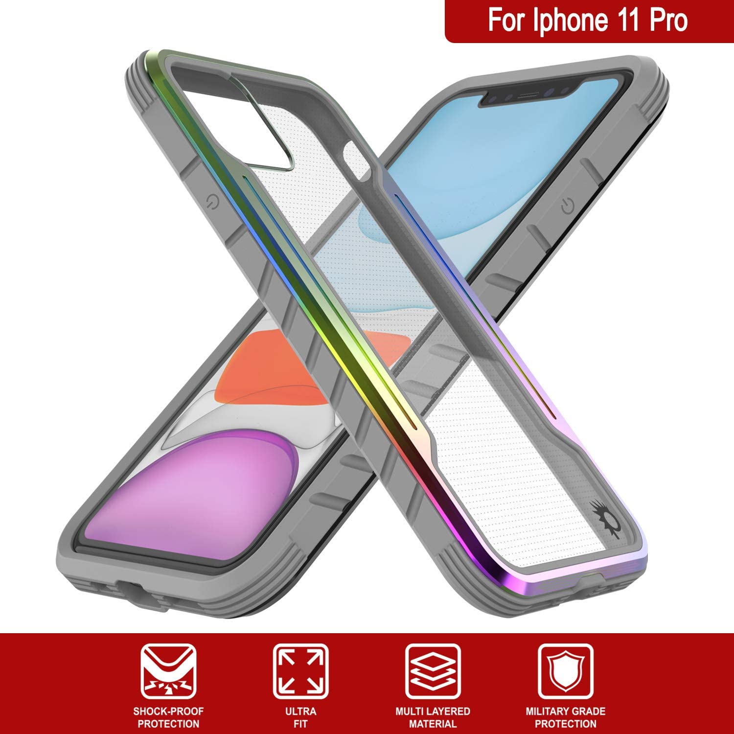 Capa protetora Punkcase iPhone 12 Pro Ravenger de Grau Militar Multicamada [Arco-íris]