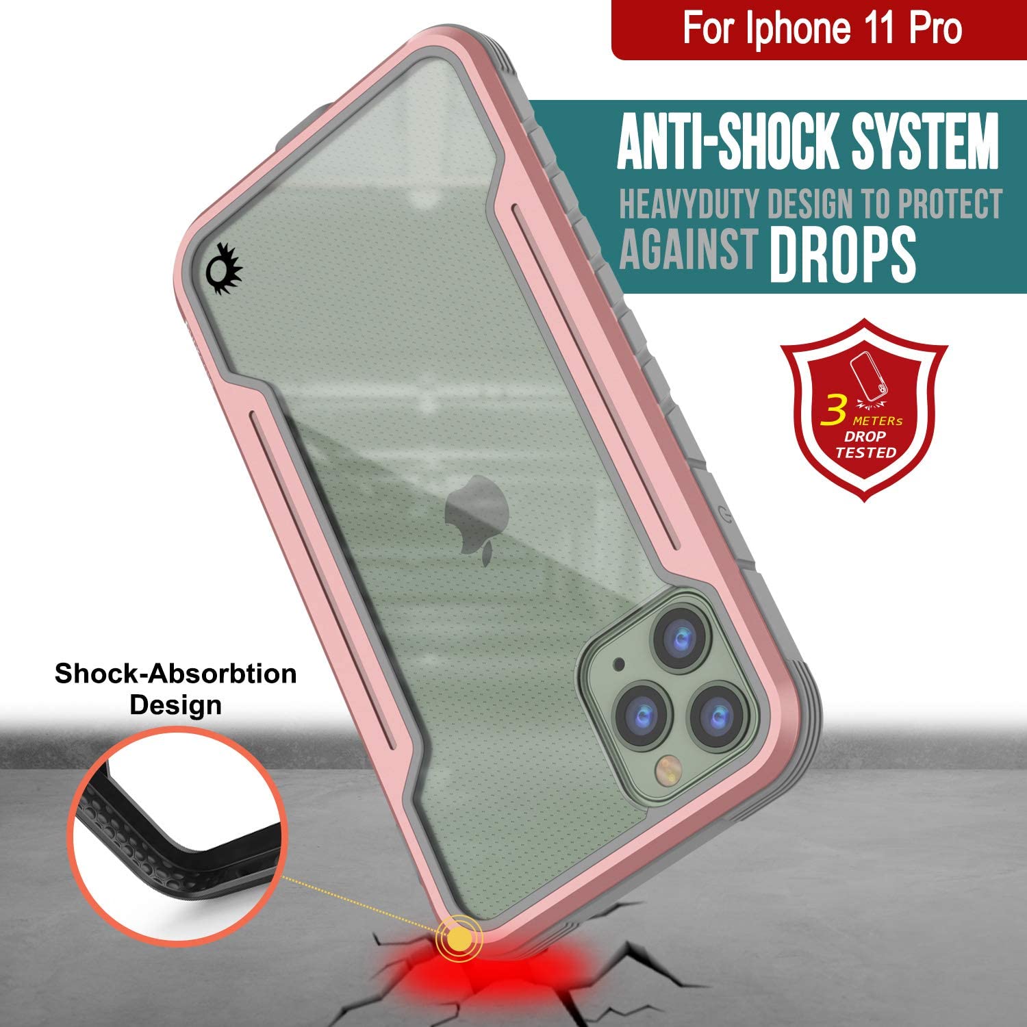 Capa protetora Punkcase iPhone 12 Pro Ravenger de qualidade militar com várias camadas [Rosé-Dourado]
