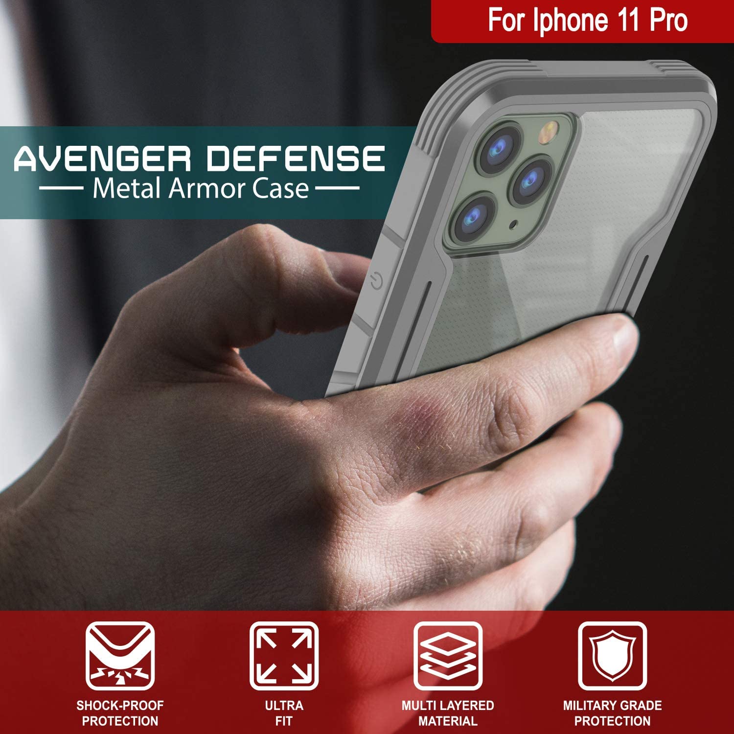 Capa Punkcase iPhone 11 Pro Ravenger Protetora de Grau Militar Multicamadas [Cinza]