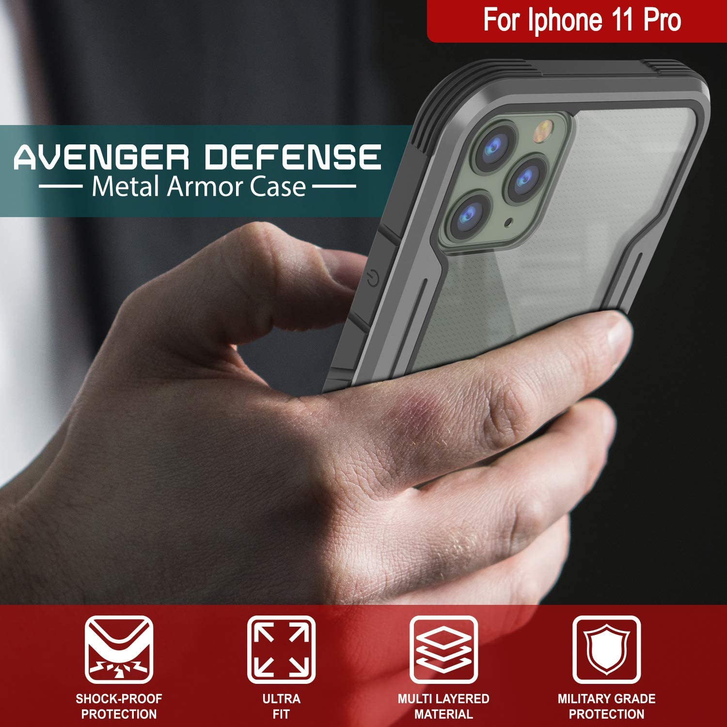Capa Punkcase iPhone 11 Pro Ravenger Protetora de Grau Militar Multicamada [Cinza-Preto]