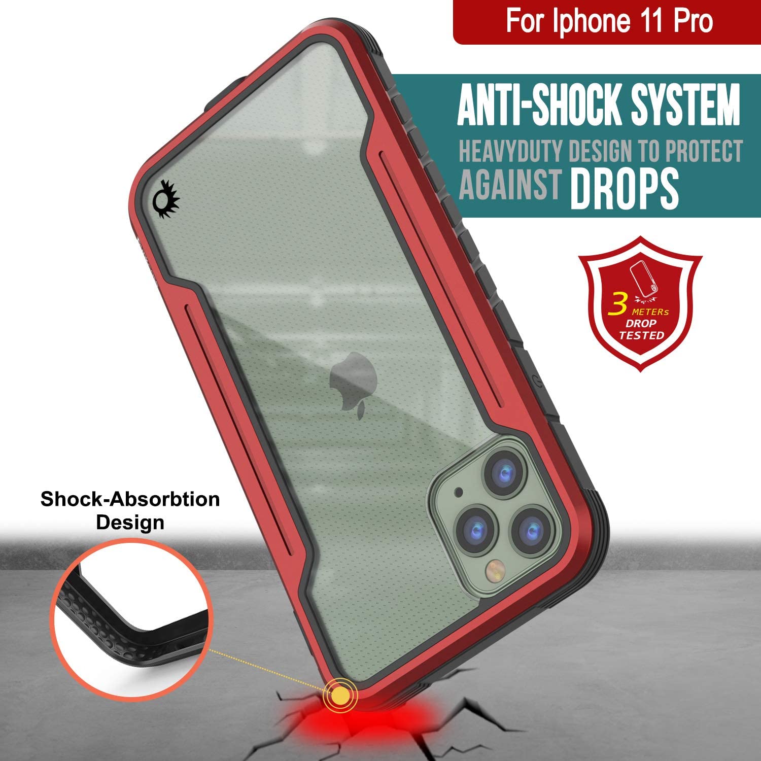 Capa Punkcase iPhone 12 Pro Ravenger Protetora Militar de Grau Multicamadas [Vermelho]