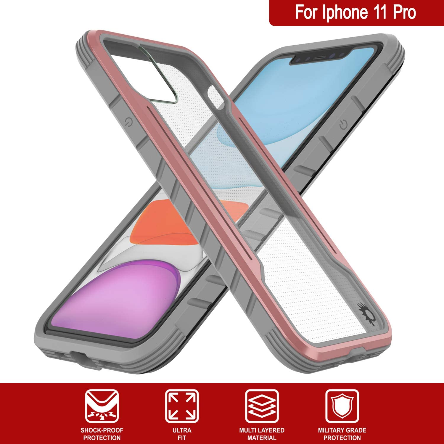 Capa protetora Punkcase iPhone 12 Pro Ravenger de qualidade militar com várias camadas [Rosé-Dourado]