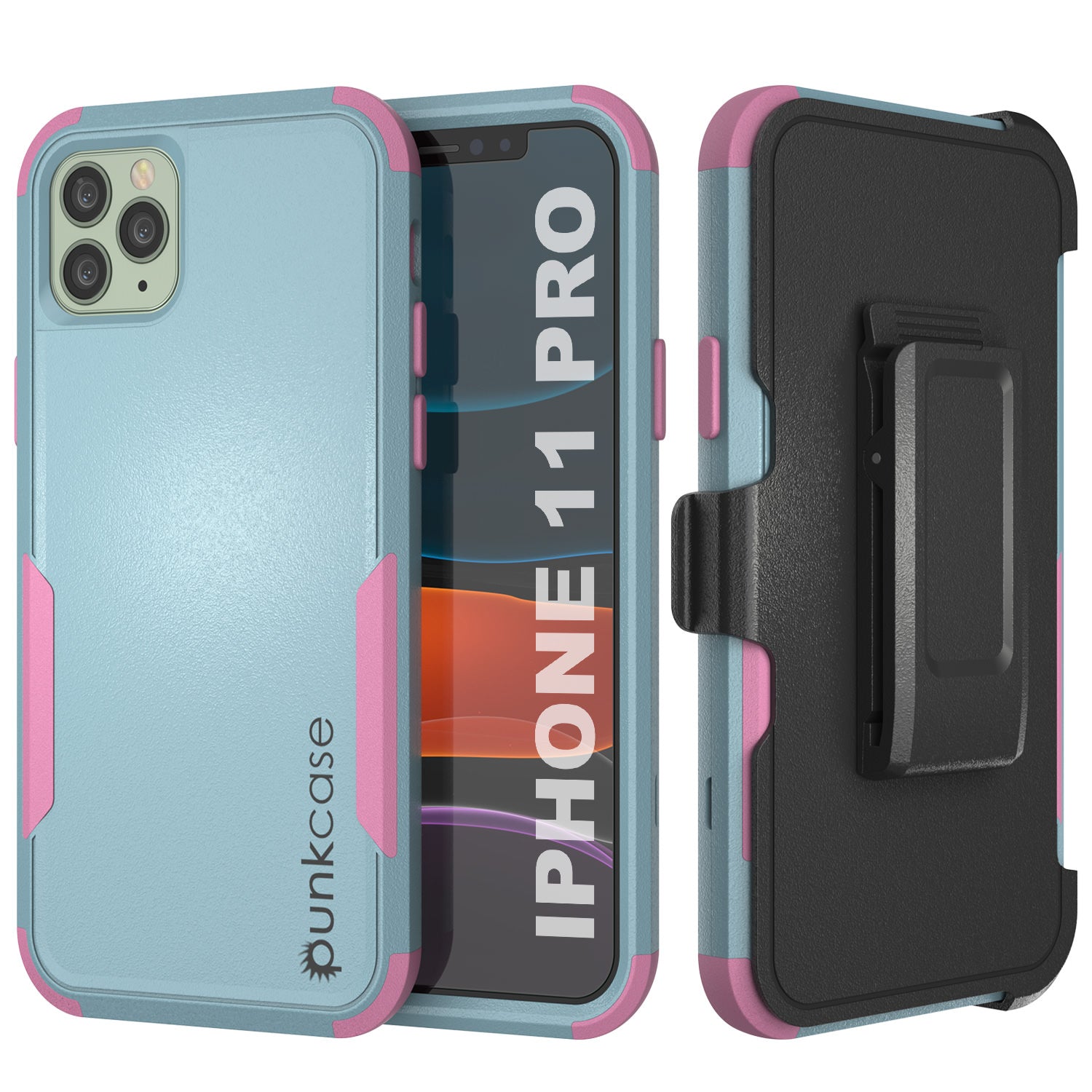 Capa Punkcase para iPhone 11 Pro com clip de cinto, estojo multicamadas [Série Patron] [Mint-Pink]