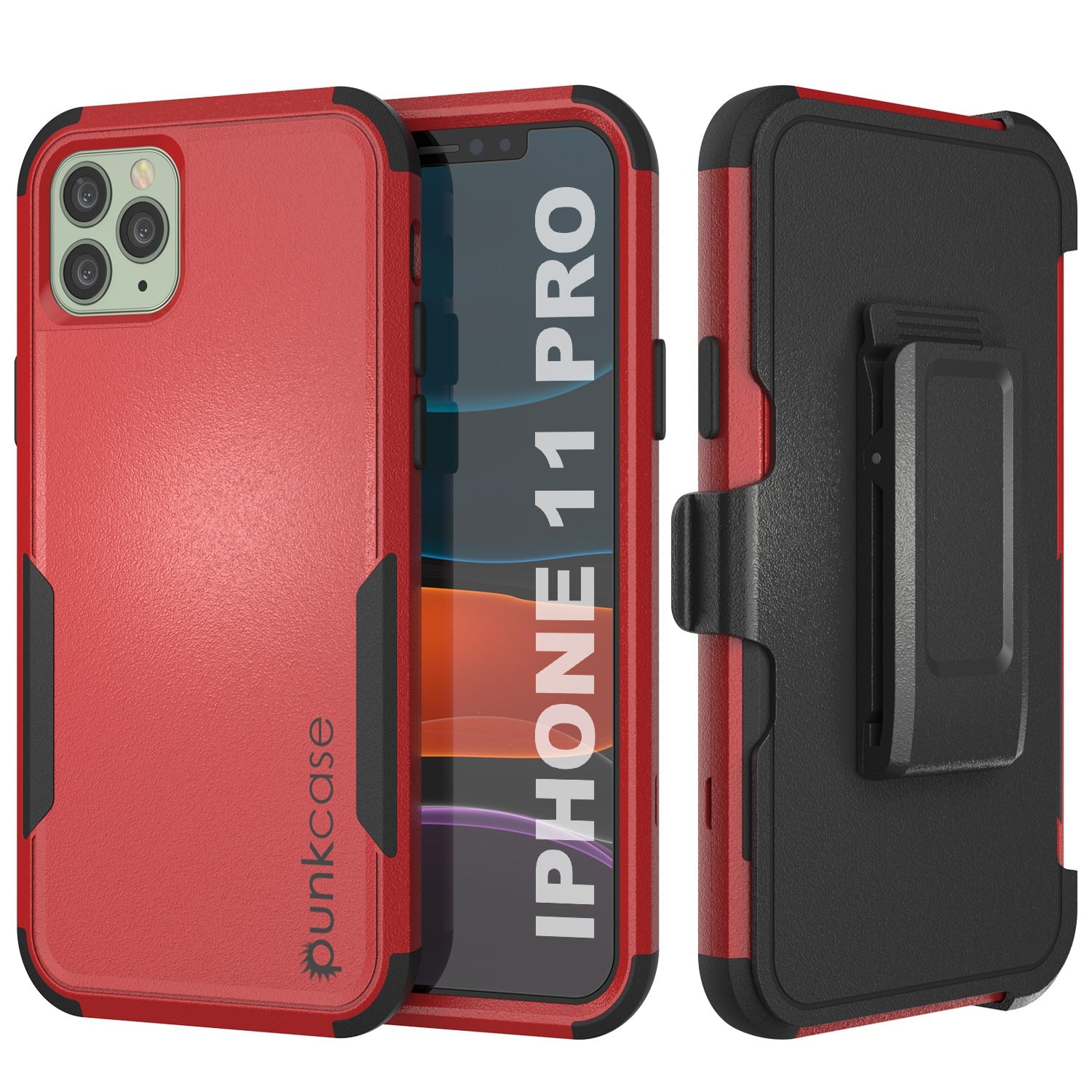 Punkcase para iPhone 11 Pro Cinto de clipe de cinto Estojo de múltiplas camadas [Série Patron] [Vermelho-Preto]