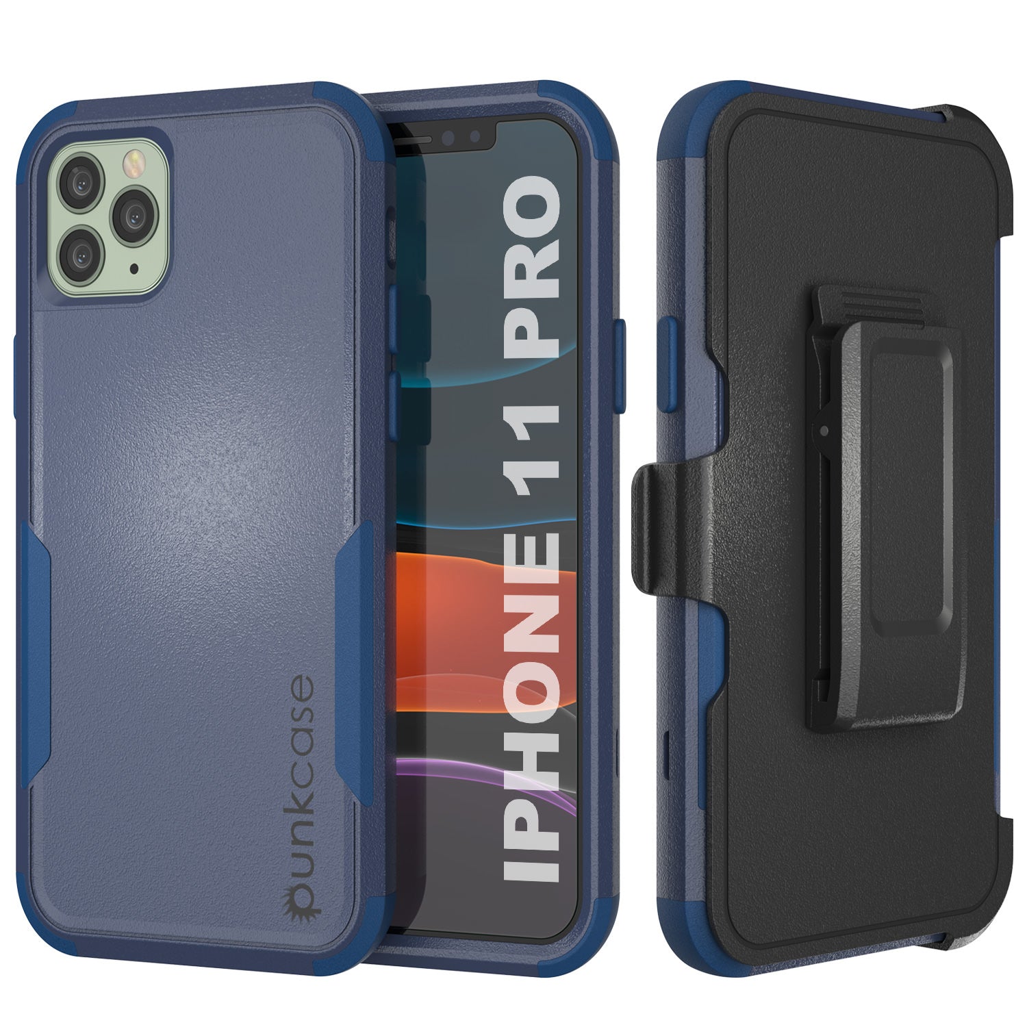 Capa de cinto com clipe para iPhone 11 Pro Punkcase, multilayer holster case [Série Patron] [Marinha]