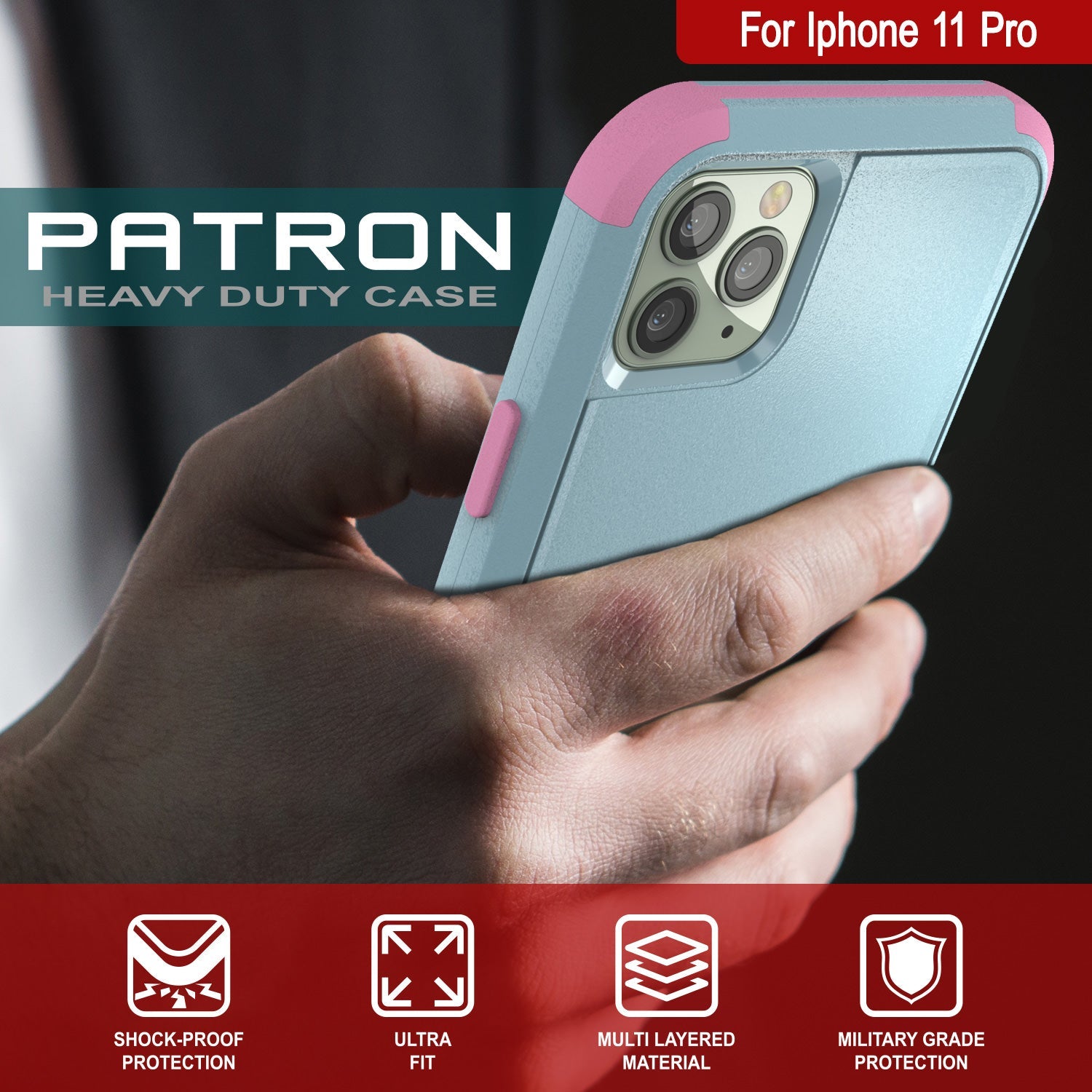 Punkcase for iPhone 11 Pro Belt Clip Multilayer Holster Case [Patron Series] [Mint-Pink] (Color in image: Red-Black)