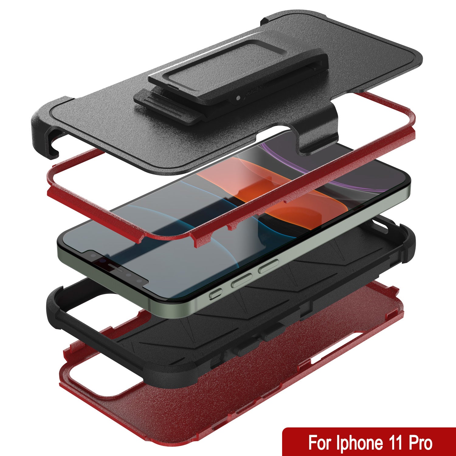 Punkcase for iPhone 11 Pro Belt Clip Multilayer Holster Case [Patron Series] [Red-Black]