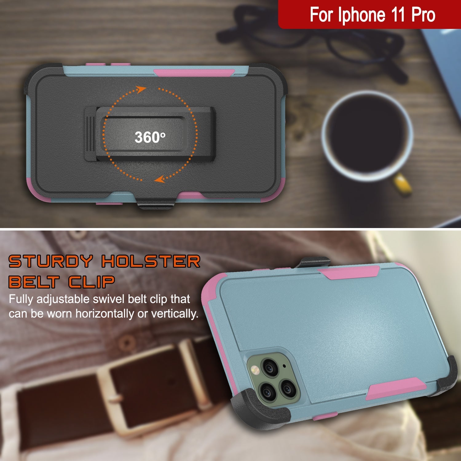 Punkcase for iPhone 11 Pro Belt Clip Multilayer Holster Case [Patron Series] [Mint-Pink]