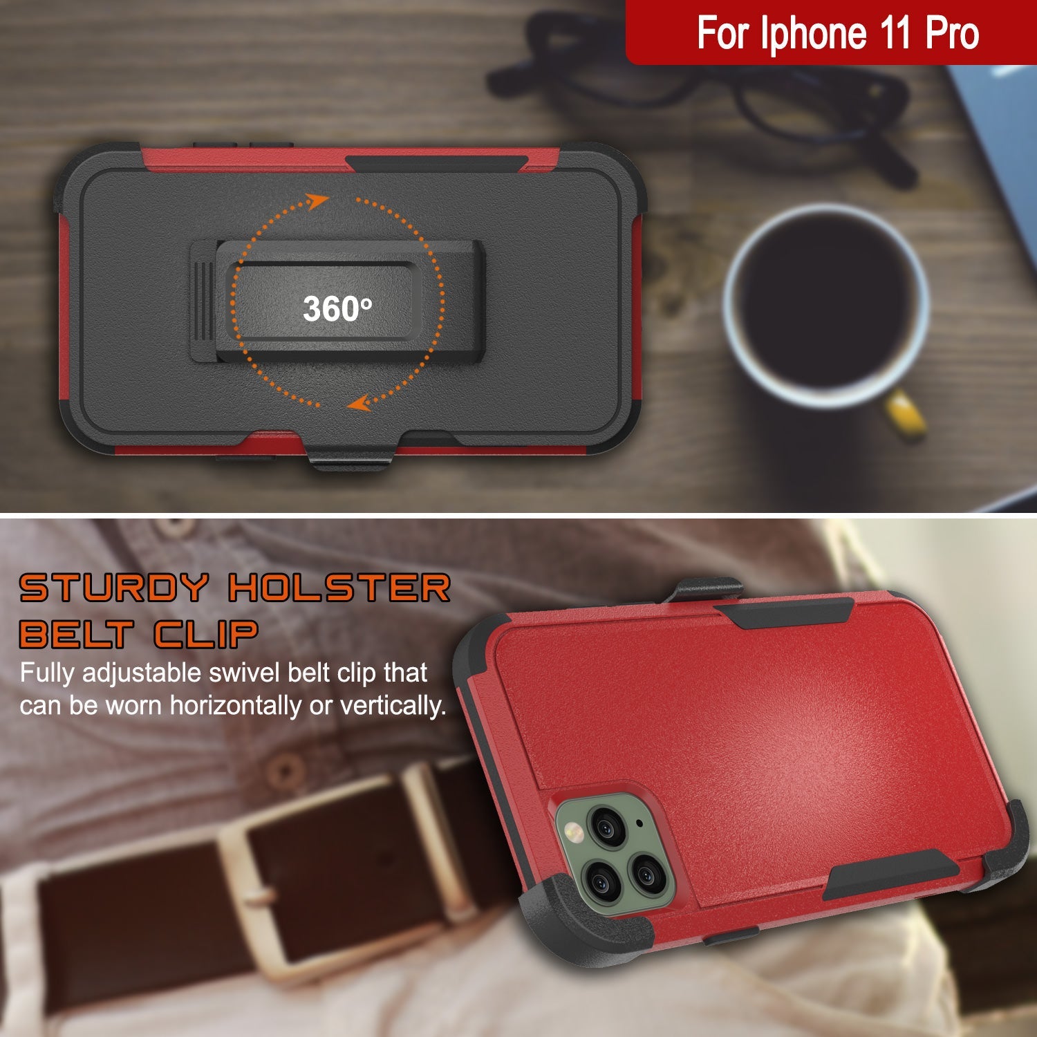 Punkcase for iPhone 11 Pro Belt Clip Multilayer Holster Case [Patron Series] [Red-Black]