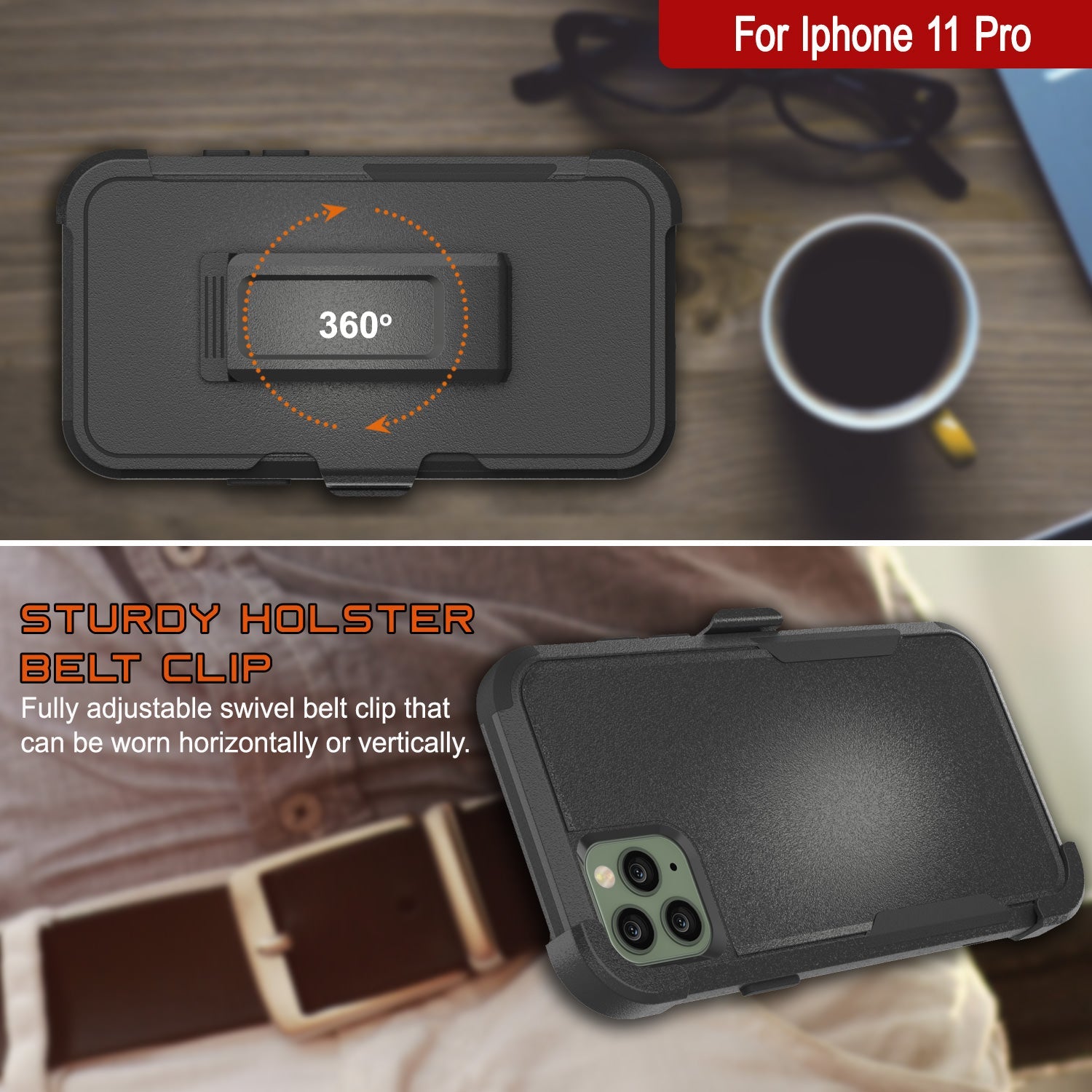 Punkcase for iPhone 11 Pro Belt Clip Multilayer Holster Case [Patron Series] [Black]
