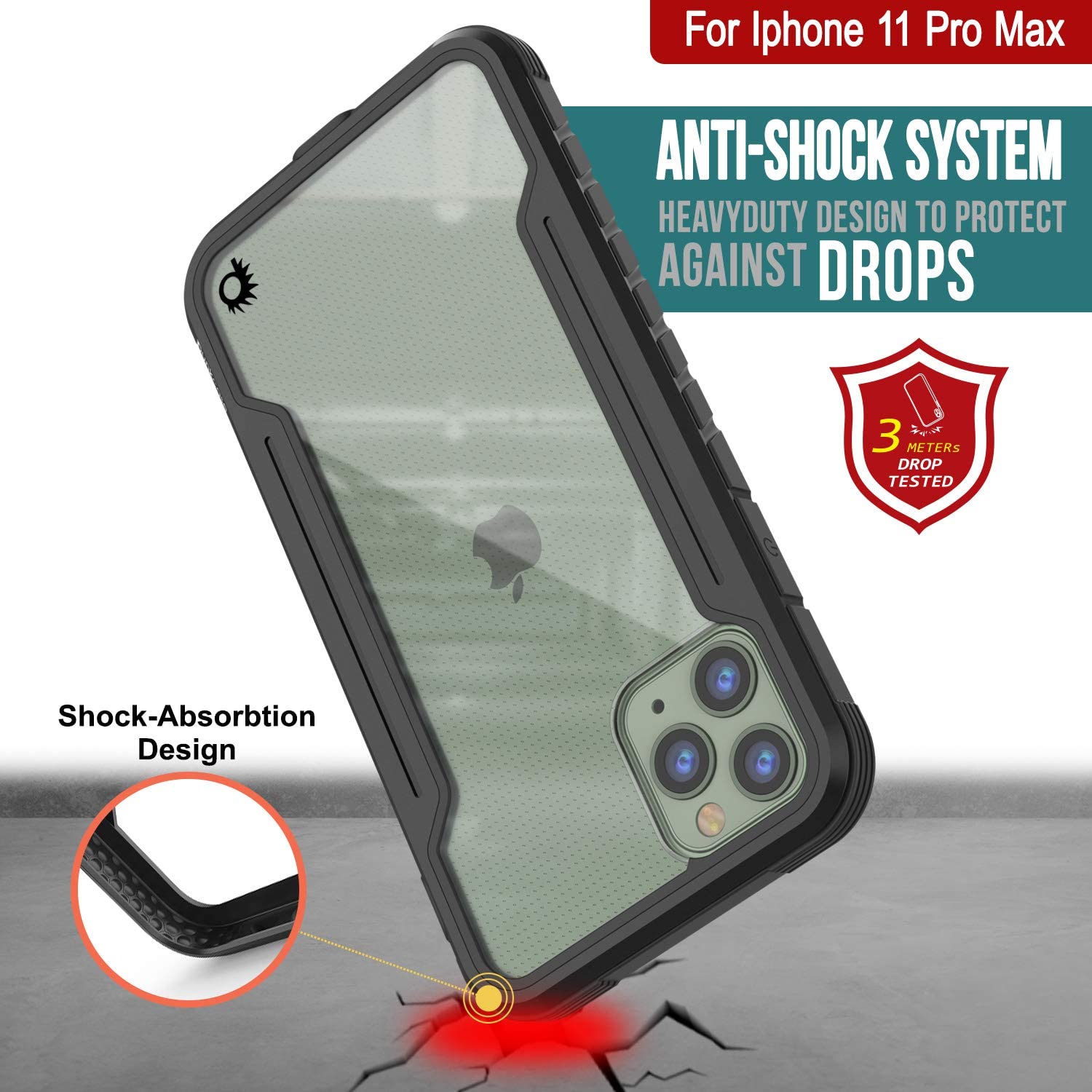 Capa protetora Punkcase iPhone 11 Pro Max Ravenger de Grau Militar com Cobertura Multicamadas [Preto]