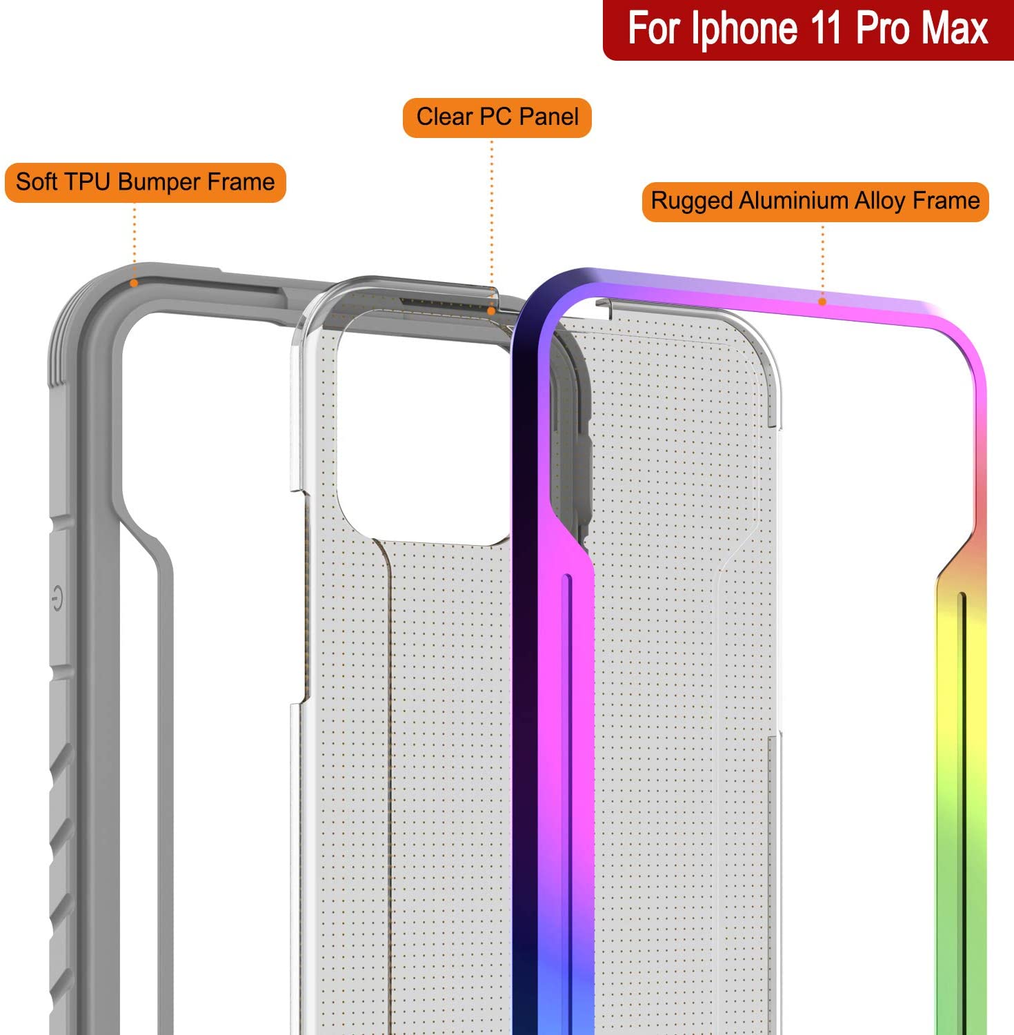 Capa protetora Punkcase iPhone 11 Pro Max Ravanger de Grau Militar com Cobertura Multicamadas [Arco-íris]