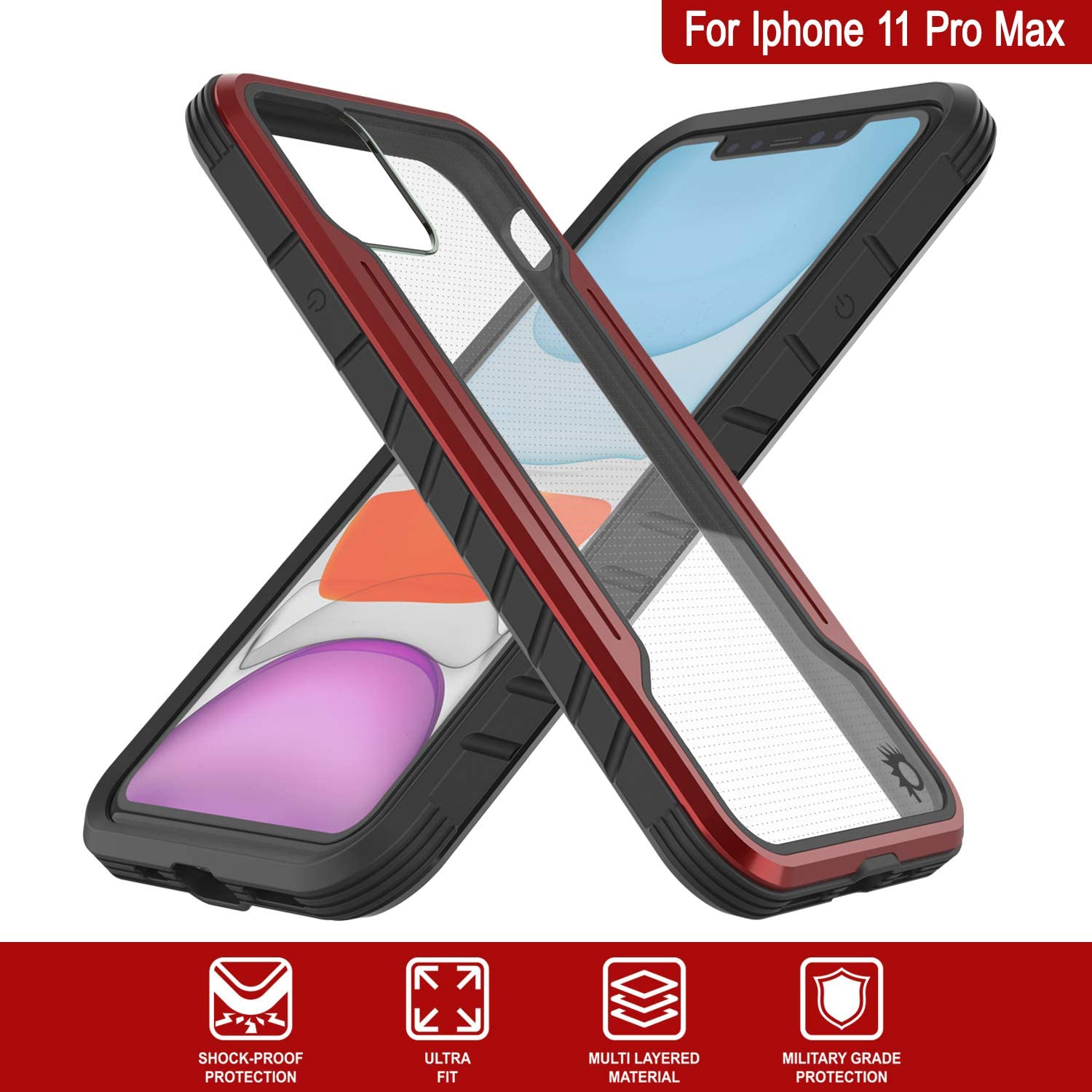 Capa Punkcase iPhone 12 Pro Max Ravenger Protetora de Grau Militar de Camadas Múltiplas [Vermelho]