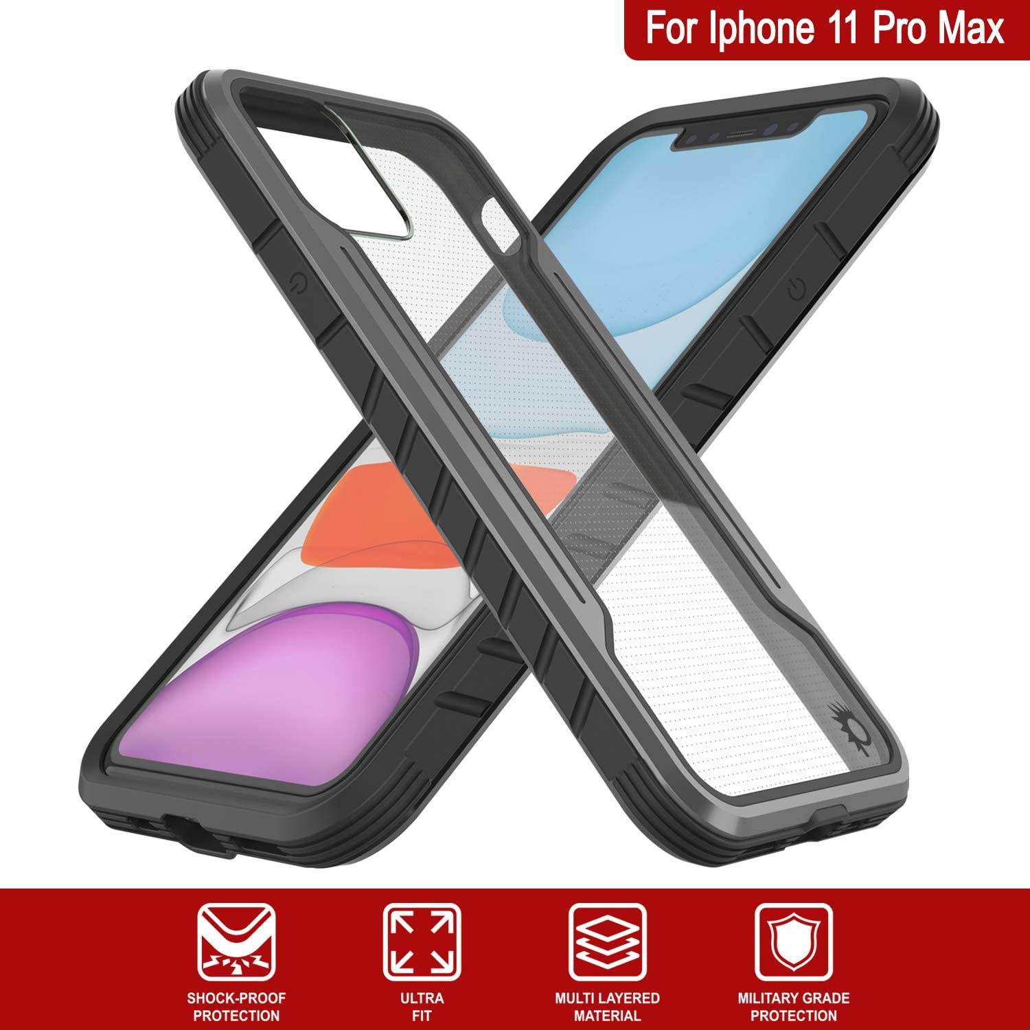 Capa protetora Punkcase para iPhone 11 Pro Max Ravenger - Grau-Preto. Cover de camada militar de proteção de grau militar.
