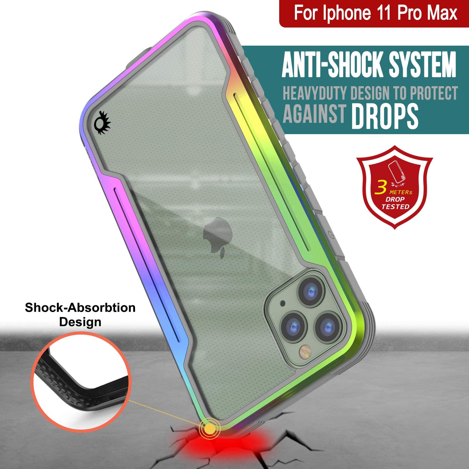 Capa protetora Punkcase iPhone 11 Pro Max Ravanger de Grau Militar com Cobertura Multicamadas [Arco-íris]