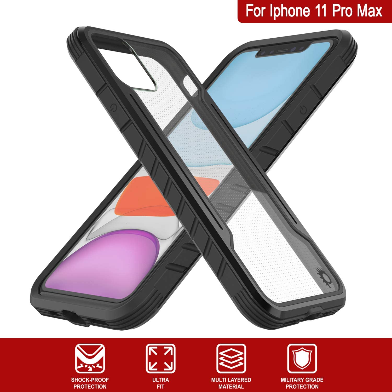 Capa protetora Punkcase iPhone 12 Pro Max Ravenser de Grau Militar Multicamadas [Preto]