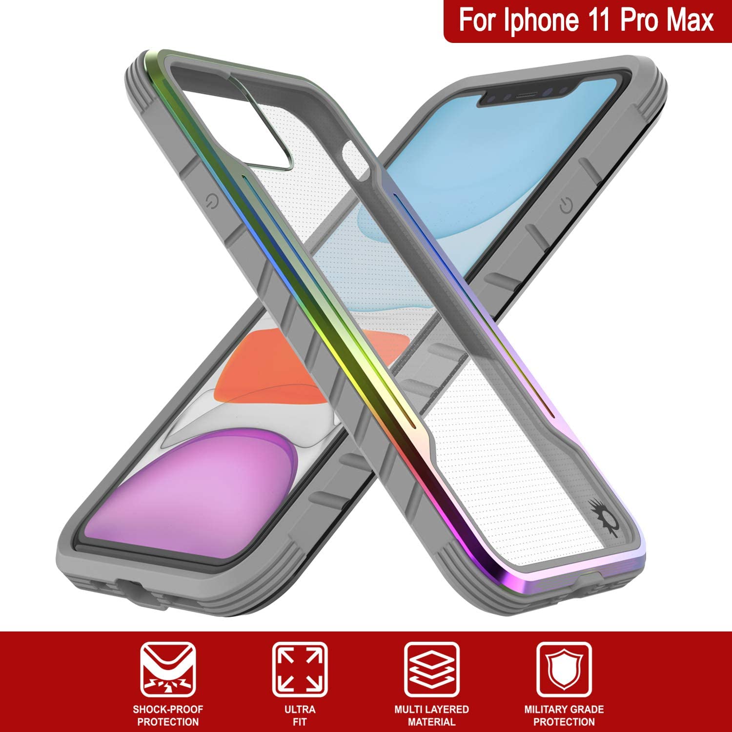 Capa protetora Punkcase iPhone 11 Pro Max Ravanger de Grau Militar com Cobertura Multicamadas [Arco-íris]