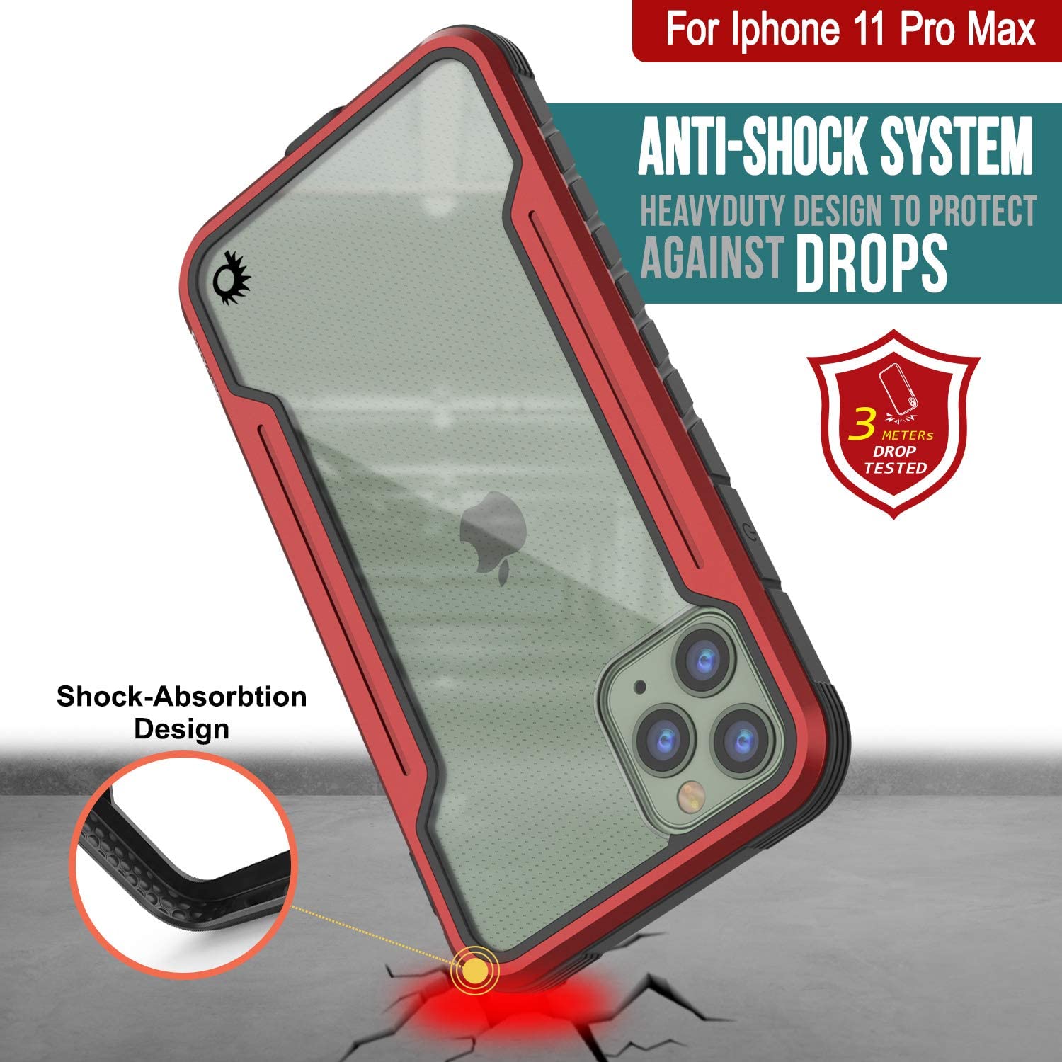 Capa Punkcase iPhone 12 Pro Max Ravenger Protetora de Grau Militar de Camadas Múltiplas [Vermelho]