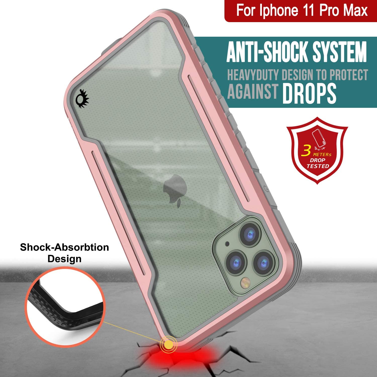 Capa de proteção militar Punkcase iPhone 12 Pro Max Ravenger Camada Múltipla [Rose-Gold]