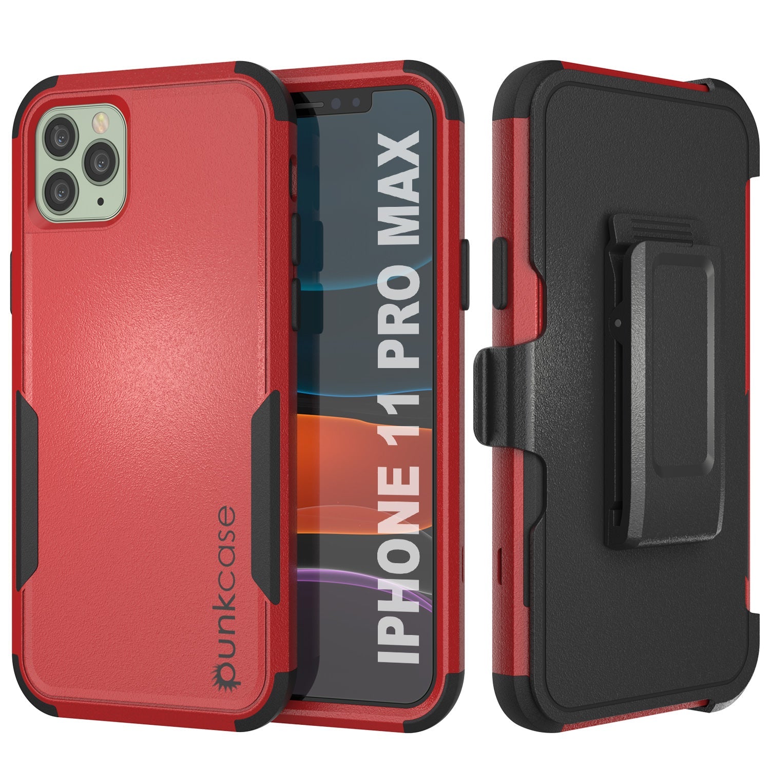 Capa Punkcase para iPhone 11 Pro Max com Clip de Cinto e Estojo Multicamada [Série Patron] [Vermelho-Preto]