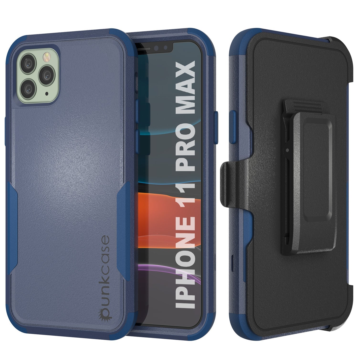 Capa Punkcase para iPhone 11 Pro Max com Clipe para Cinto e Porta-Estojo Multicamadas [Série Patron] [Azul-marinho]