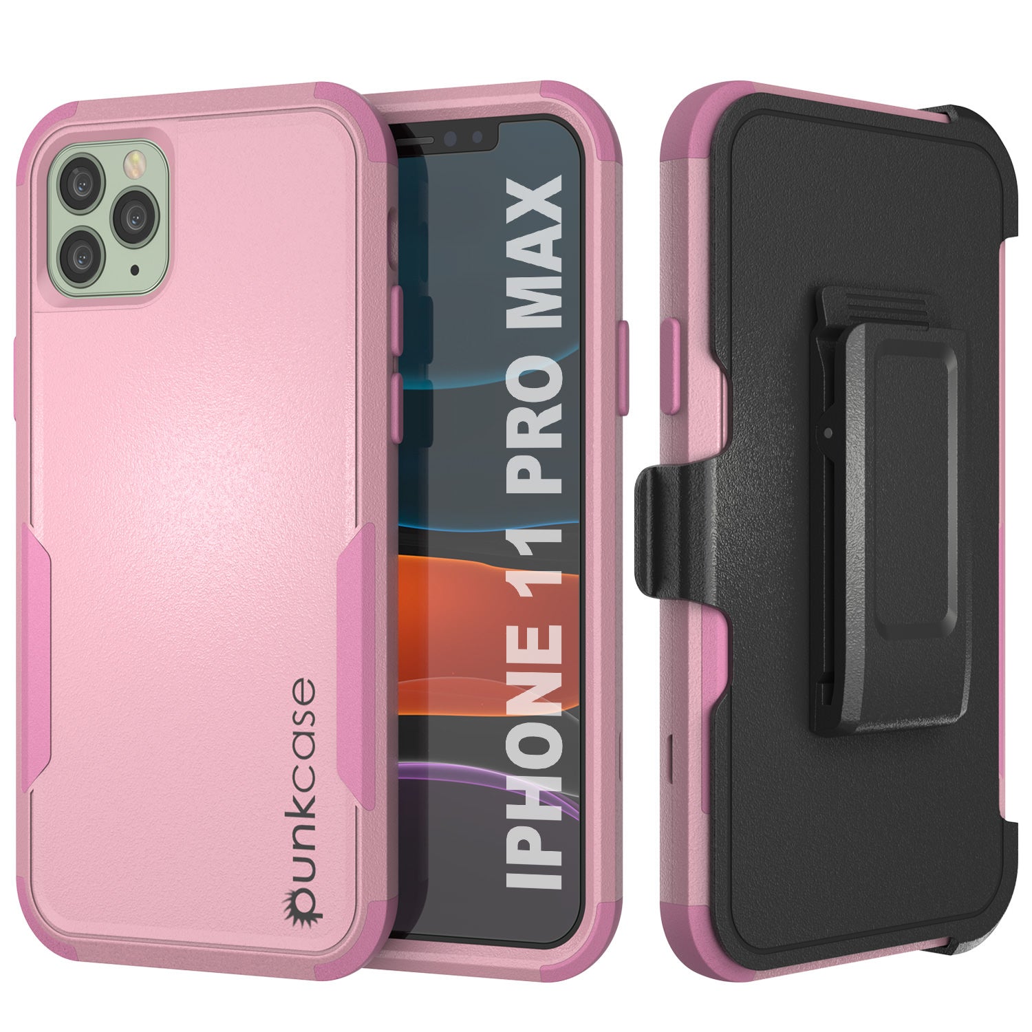 Capa Punkcase para iPhone 11 Pro Max com clipe de cinto e suporte multicamadas [Série Patron] [Cor-de-rosa]