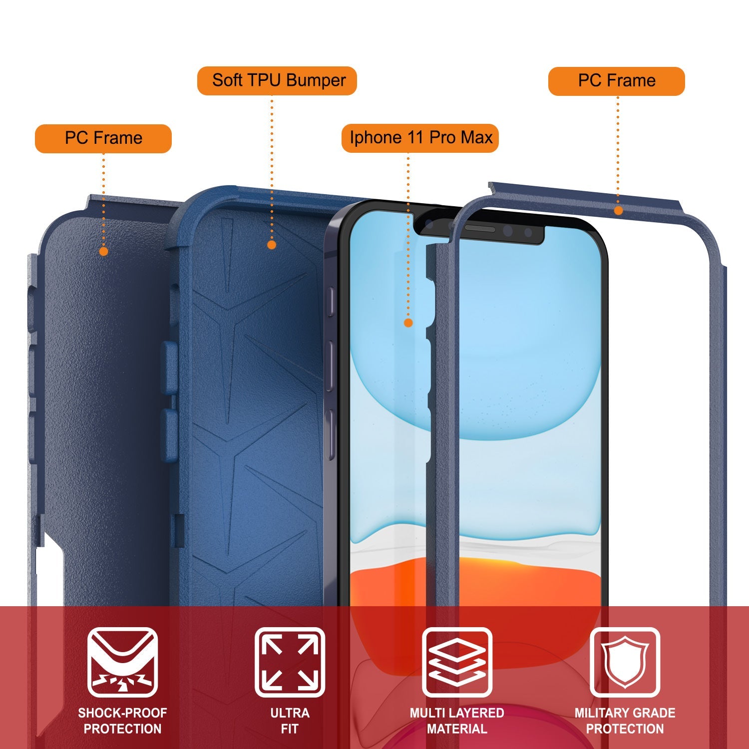 Punkcase for iPhone 11 Pro Max Belt Clip Multilayer Holster Case [Patron Series] [Navy] (Color in image: Mint)