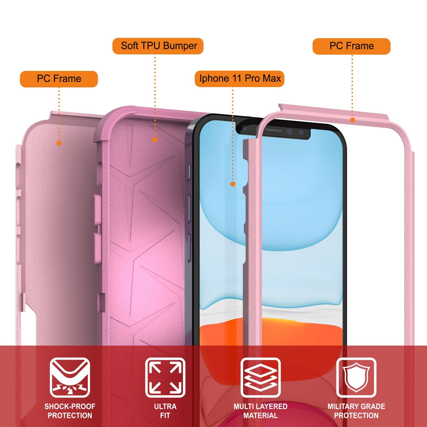Punkcase for iPhone 11 Pro Max Belt Clip Multilayer Holster Case [Patron Series] [Pink] (Color in image: Mint-Pink)