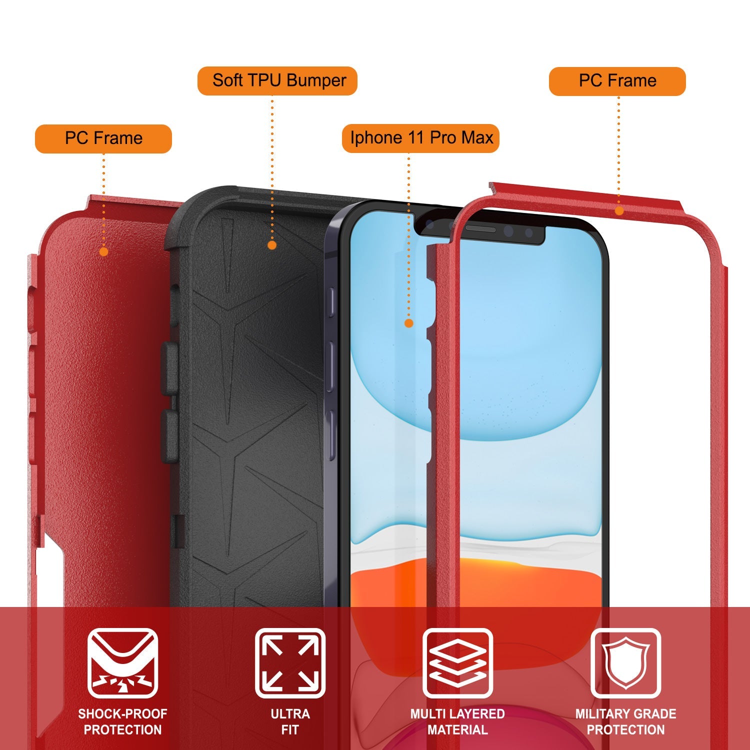 Punkcase for iPhone 11 Pro Max Belt Clip Multilayer Holster Case [Patron Series] [Red-Black] (Color in image: Navy)