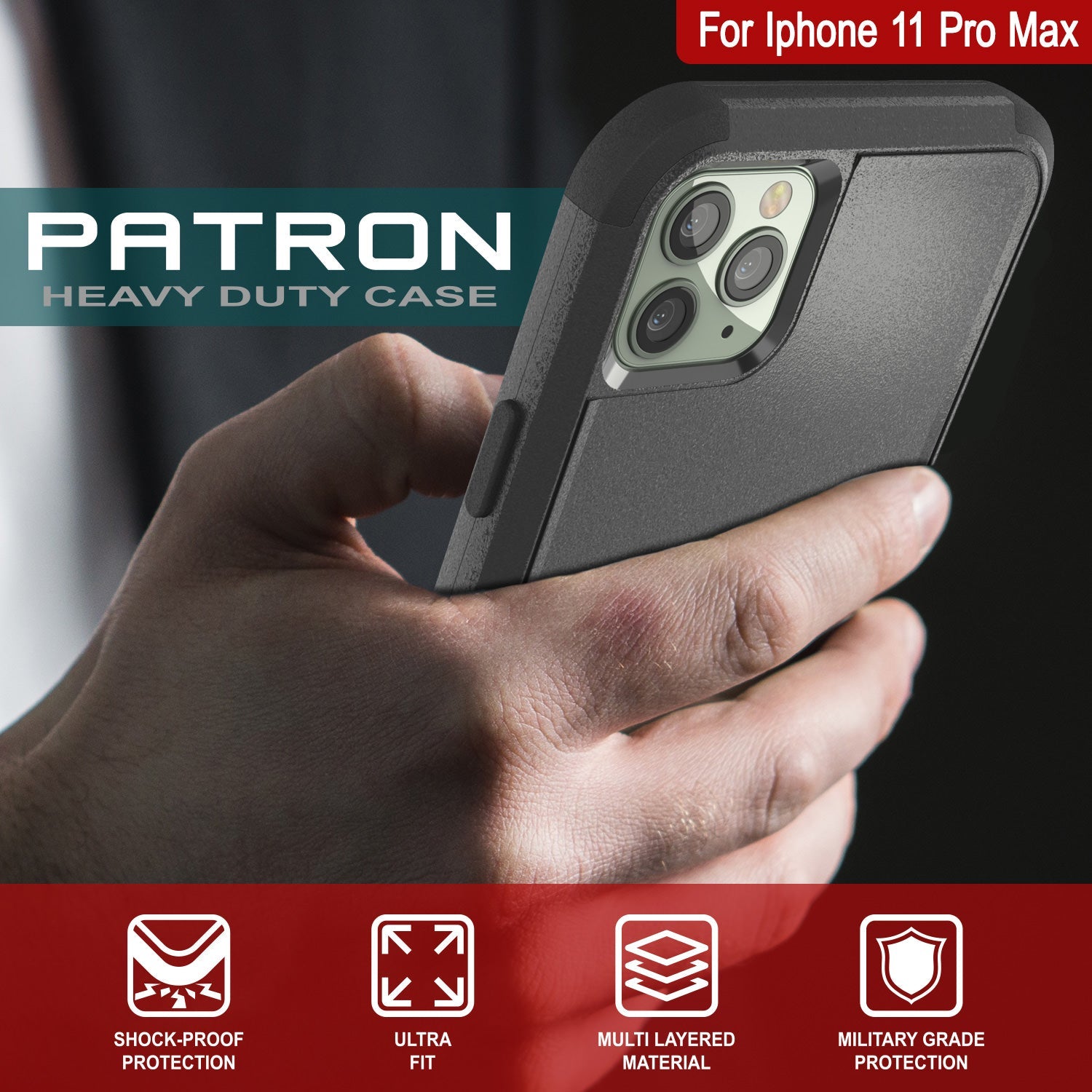 Punkcase for iPhone 11 Pro Max Belt Clip Multilayer Holster Case [Patron Series] [Black] (Color in image: Red-Black)