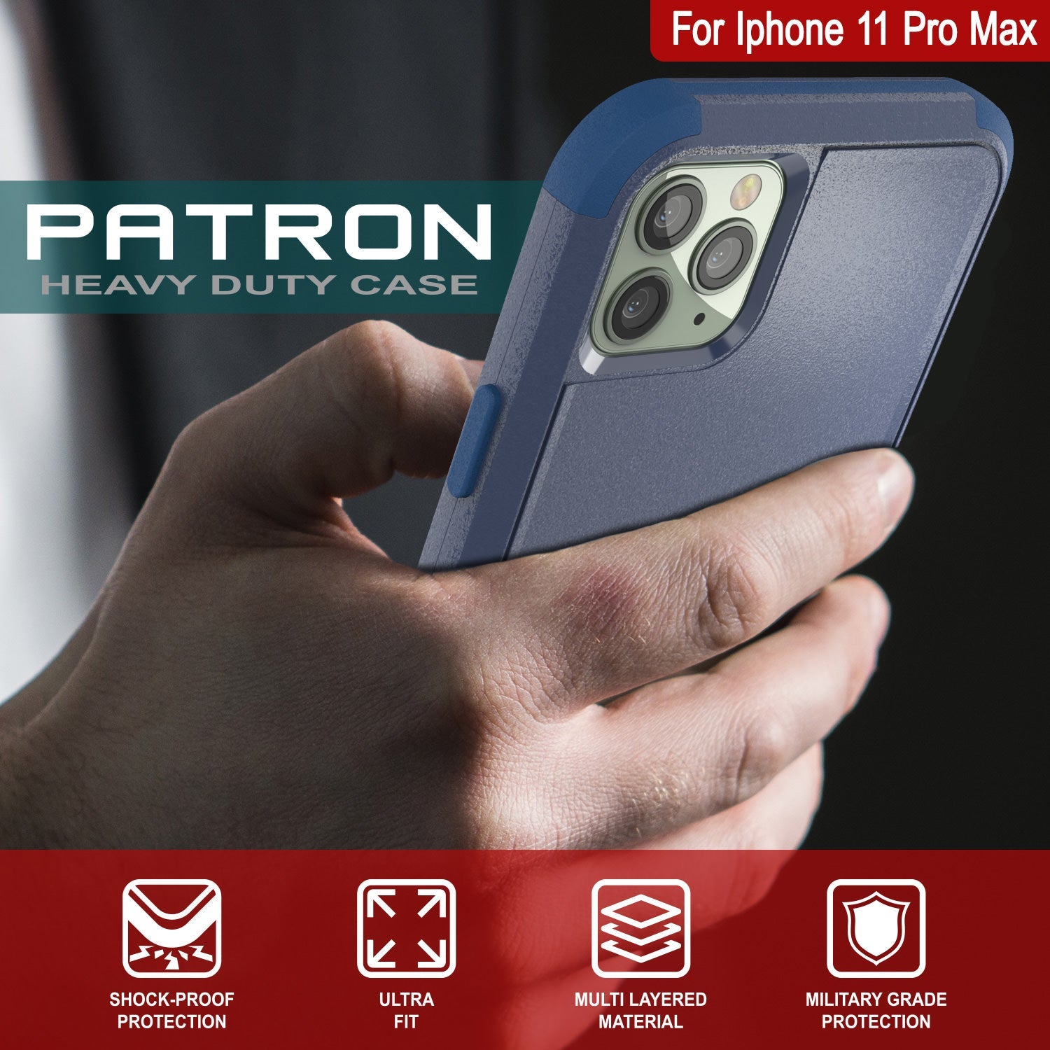 Punkcase for iPhone 11 Pro Max Belt Clip Multilayer Holster Case [Patron Series] [Navy] (Color in image: Red-Black)