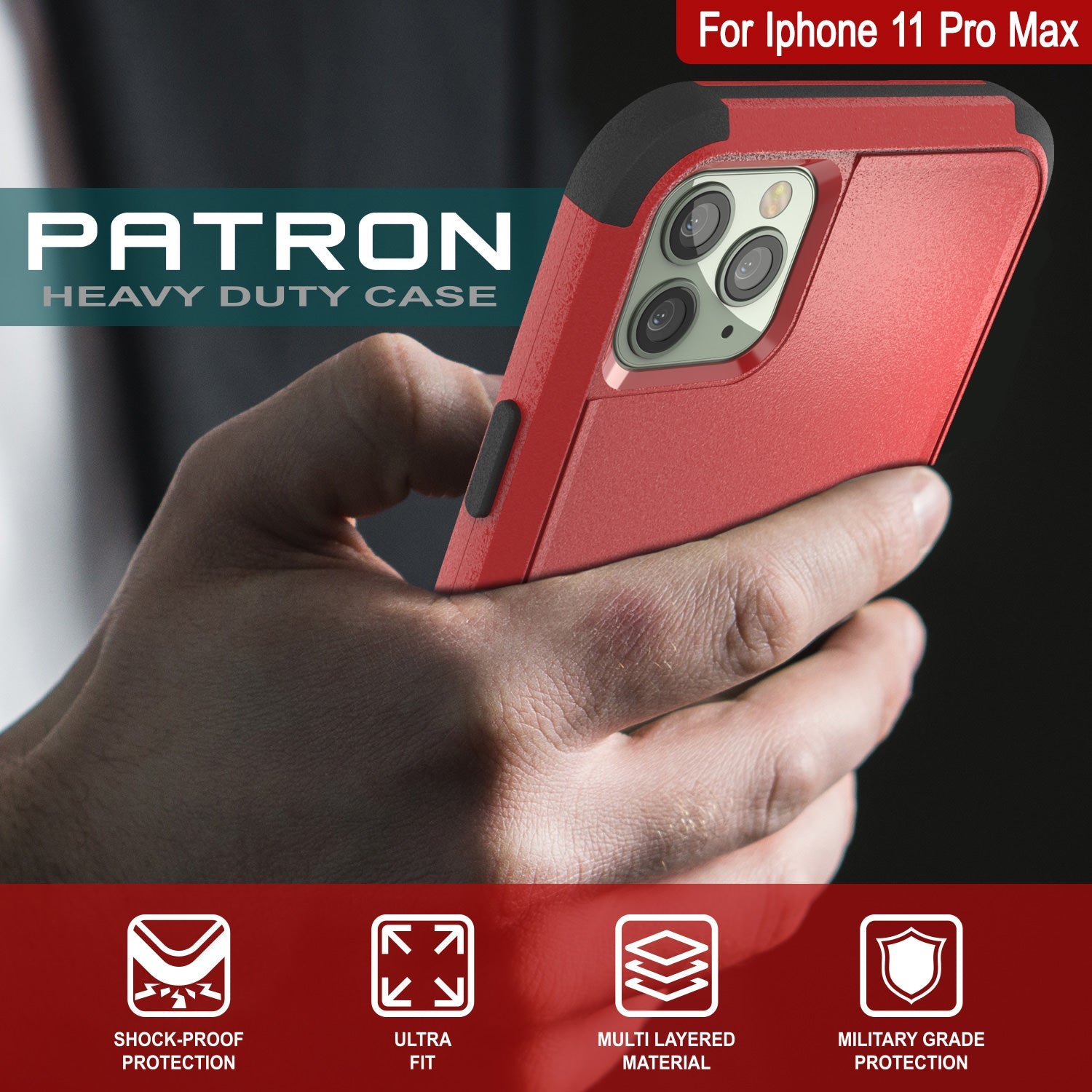 Punkcase for iPhone 11 Pro Max Belt Clip Multilayer Holster Case [Patron Series] [Red-Black] (Color in image: Black)