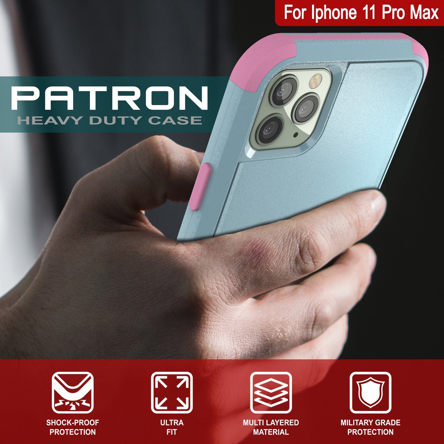 Punkcase for iPhone 11 Pro Max Belt Clip Multilayer Holster Case [Patron Series] [Mint-Pink] (Color in image: Red-Black)