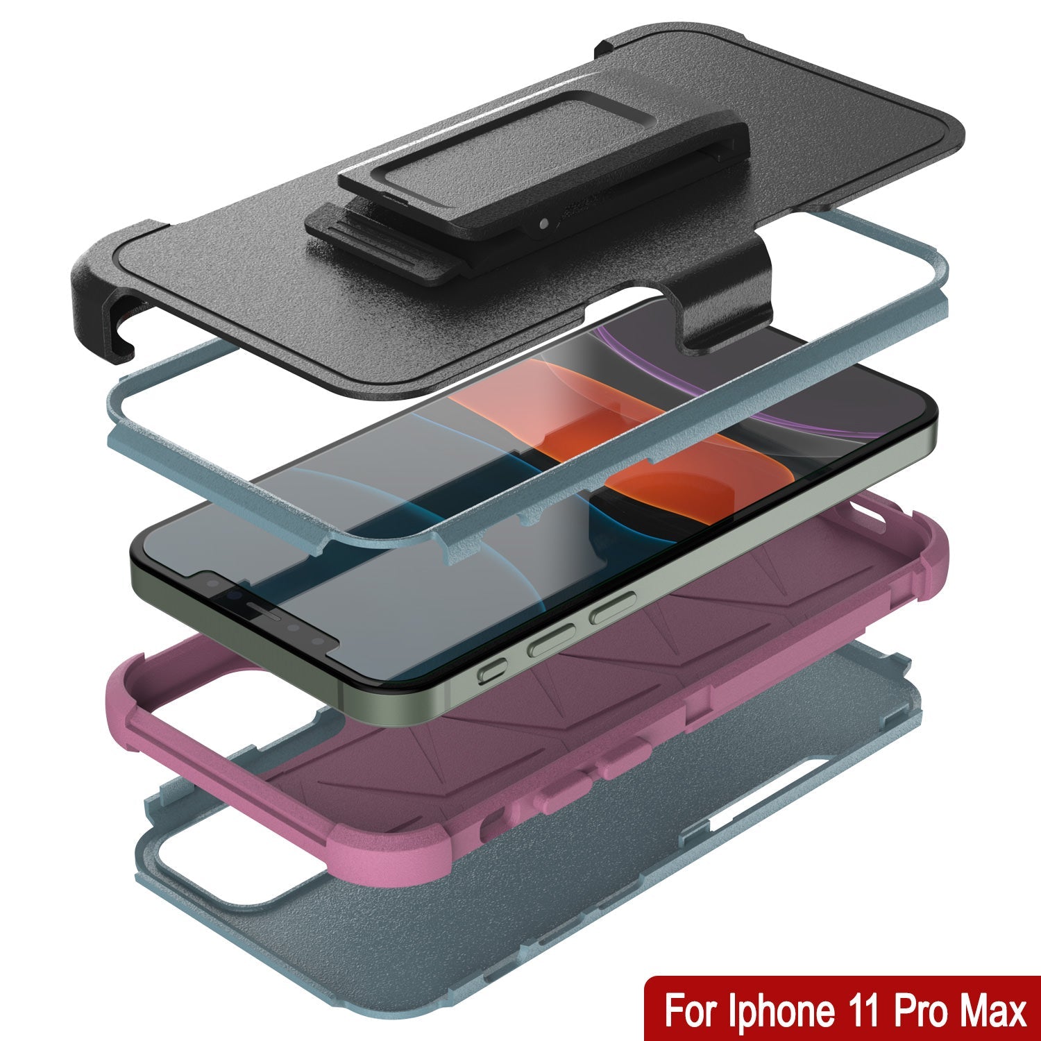 Punkcase for iPhone 11 Pro Max Belt Clip Multilayer Holster Case [Patron Series] [Mint-Pink]