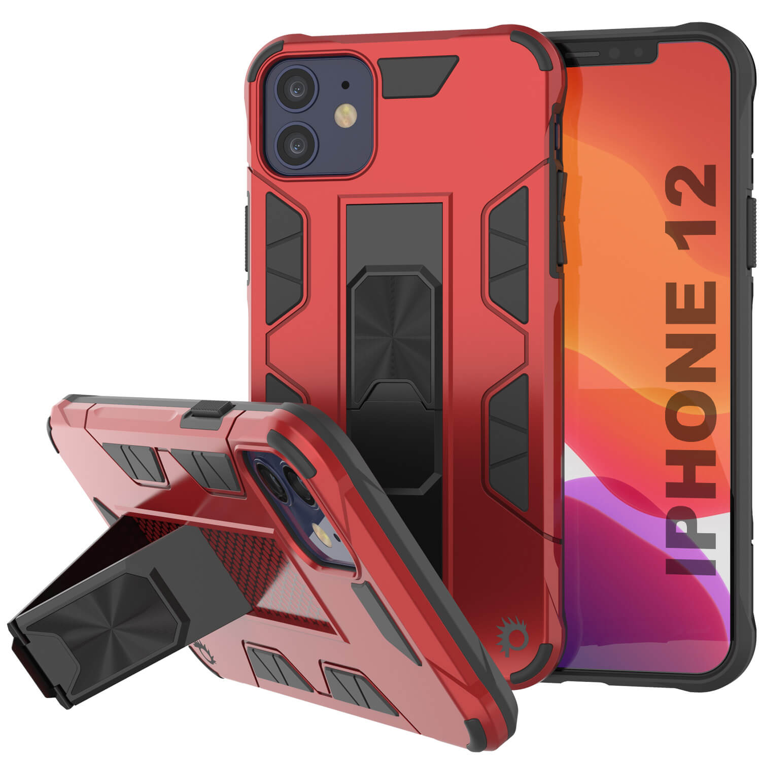 Capa Punkcase iPhone 12 [Série ArmorShield] Estilo Militar Protetora de Dupla Camada Vermelha