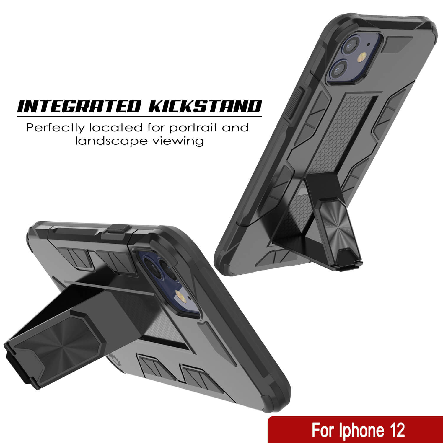 Capa Punkcase para iPhone 12 [Série ArmorShield] Capa protetora de estilo militar de camada dupla preta.