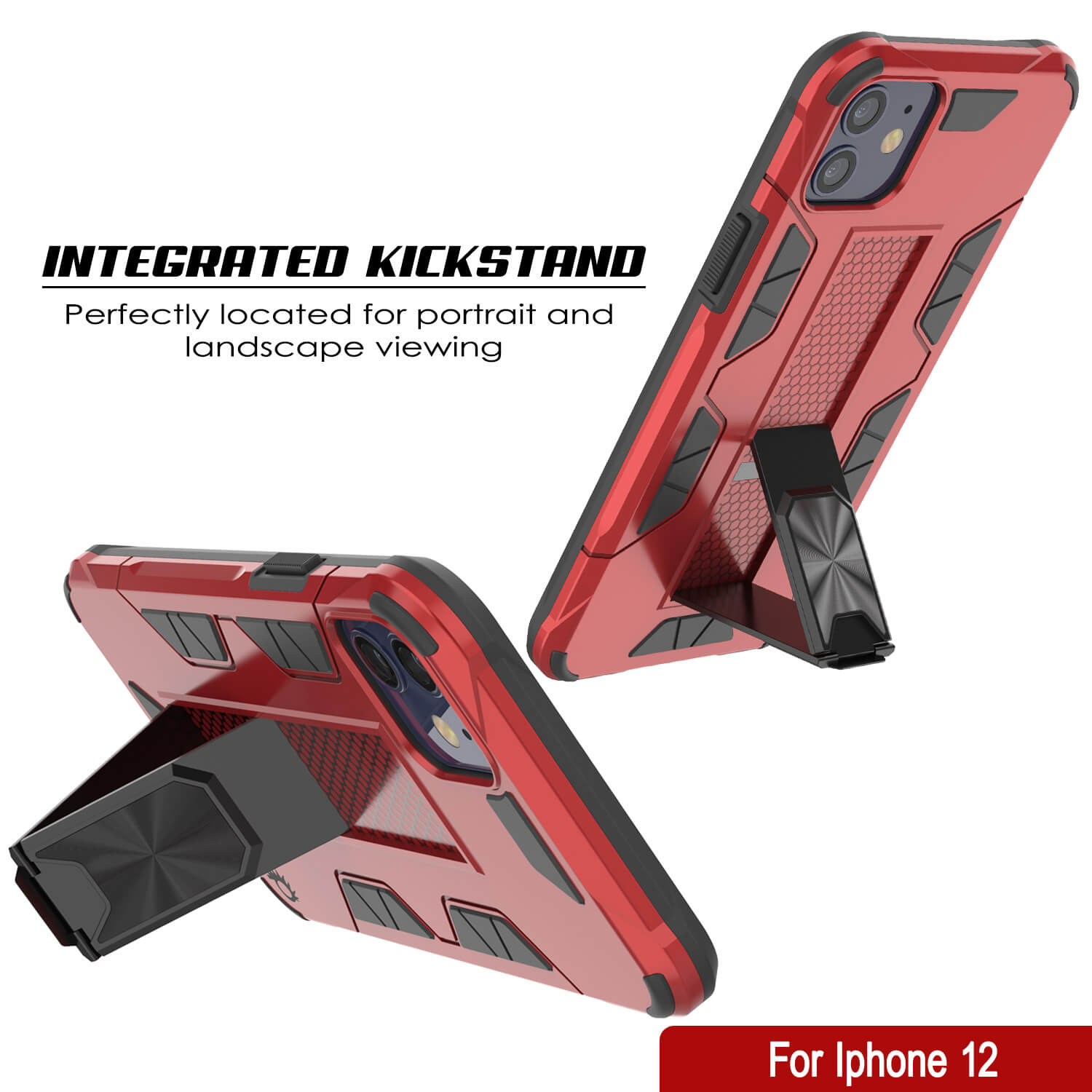 Capa Punkcase iPhone 12 [Série ArmorShield] Estilo Militar Protetora de Dupla Camada Vermelha