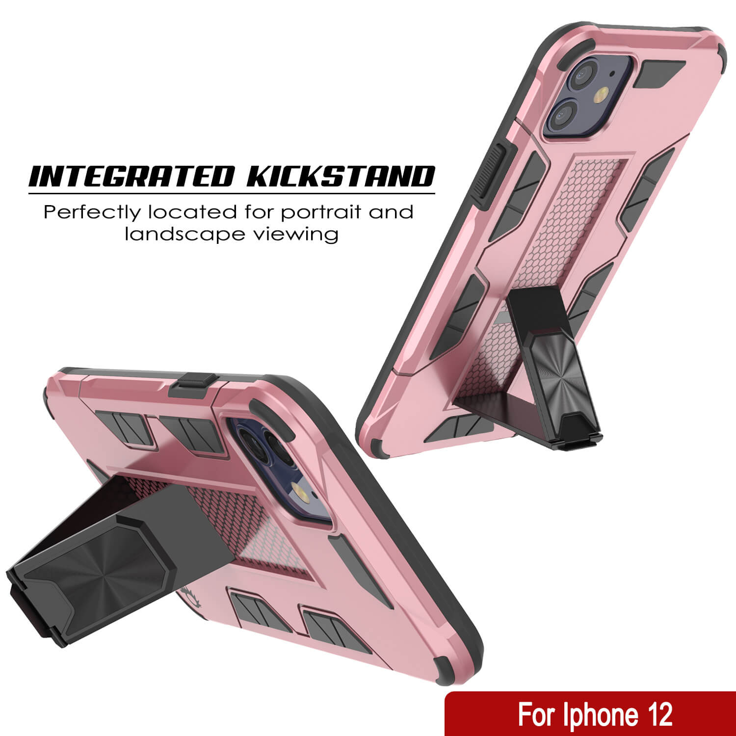 Capa Punkcase para iPhone 12 [Série ArmorShield] Capa Protetora Estilo Militar de Dupla Camada em Cor de Rosa Dourado