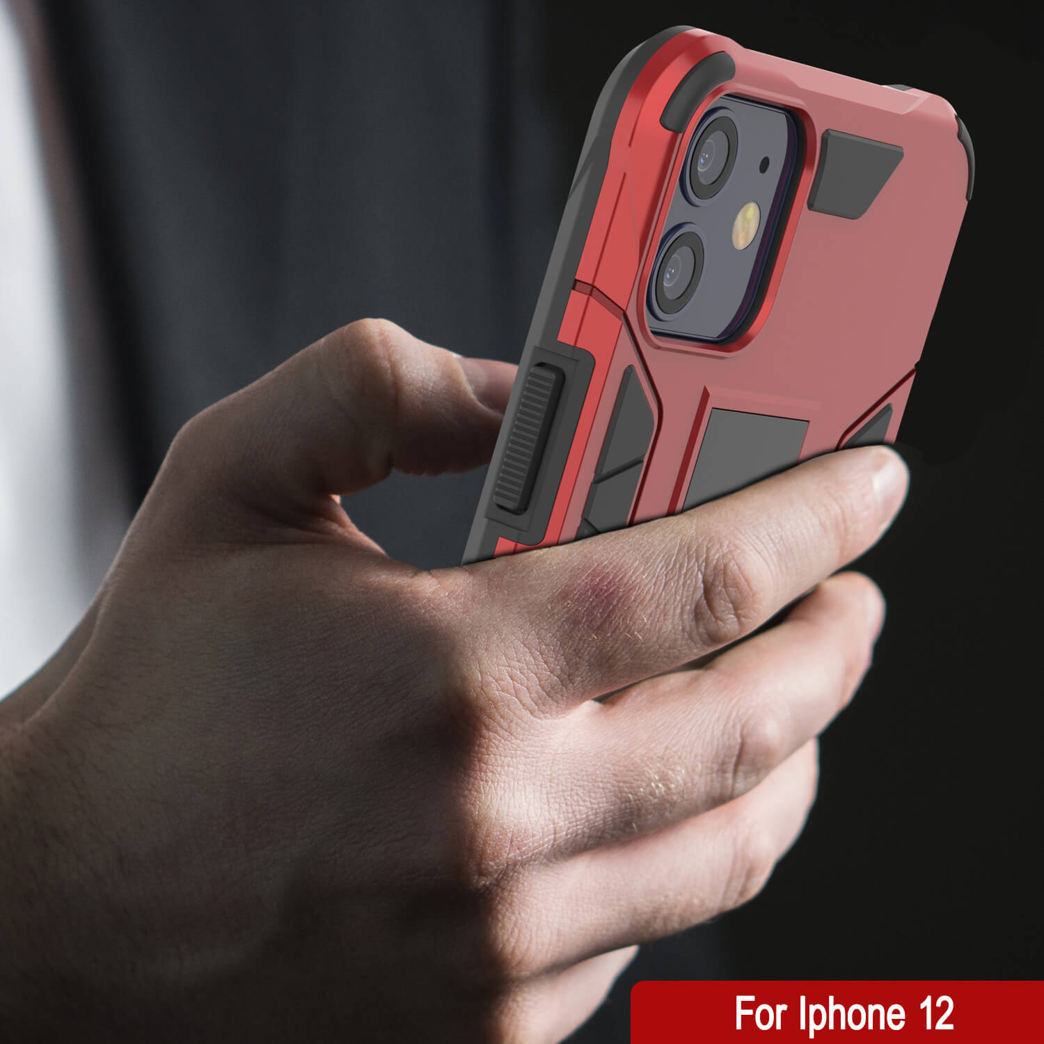 Capa Punkcase iPhone 12 [Série ArmorShield] Estilo Militar Protetora de Dupla Camada Vermelha
