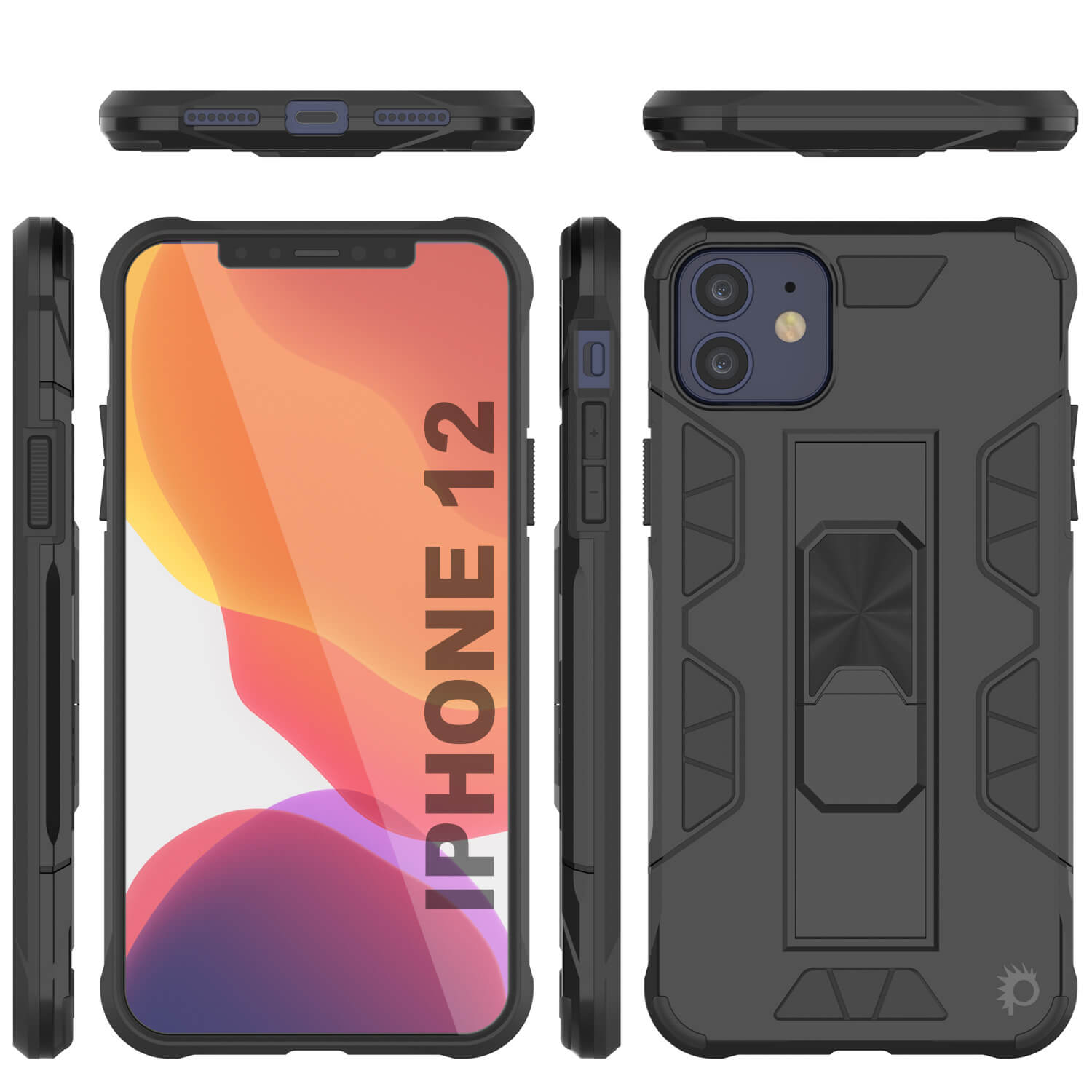 Capa Punkcase para iPhone 12 [Série ArmorShield] Capa protetora de estilo militar de camada dupla preta.